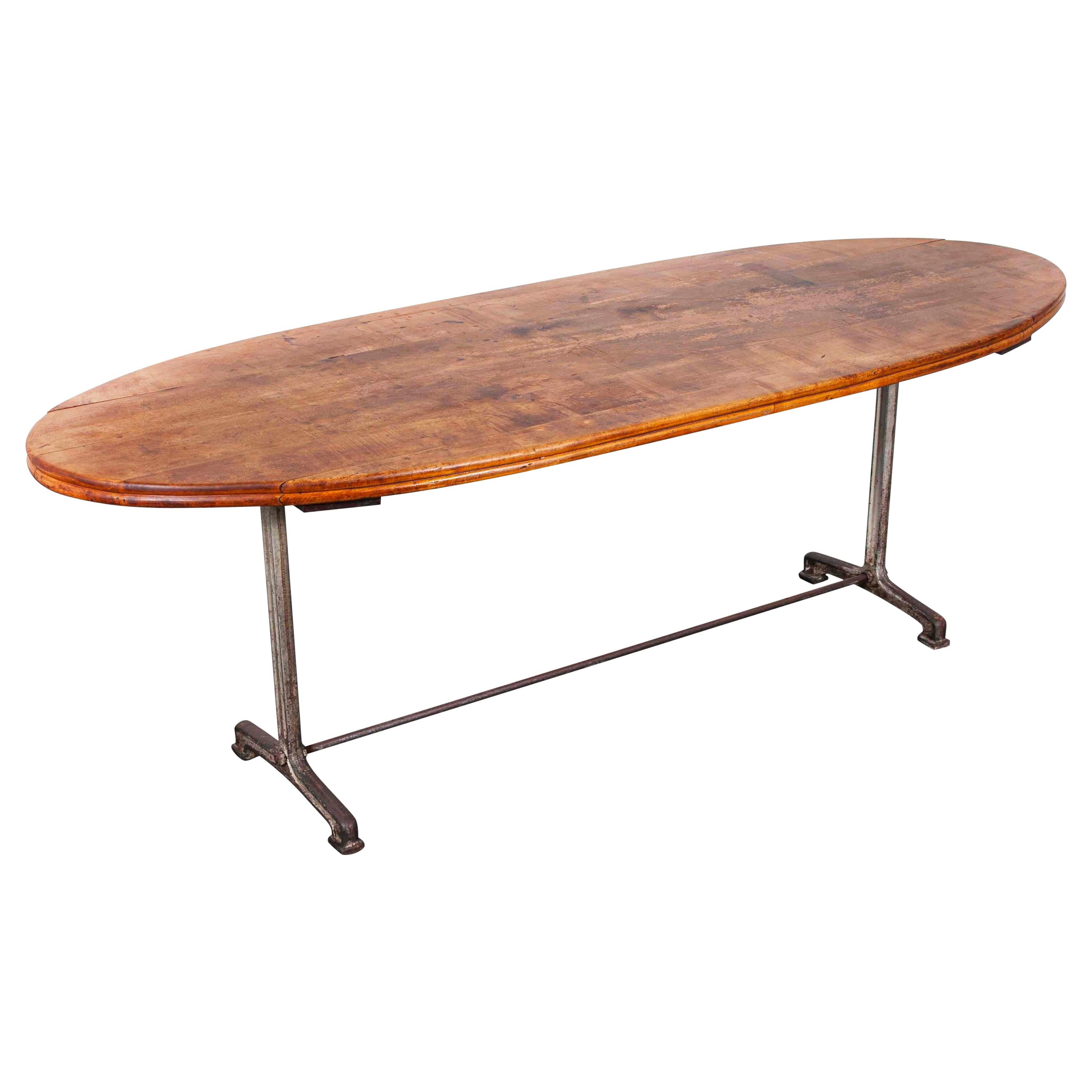 1930s French Oval Dining Table, Cast Iron Base