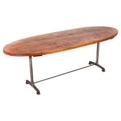 Used 1930s French Oval Dining Table, Cast Iron Base