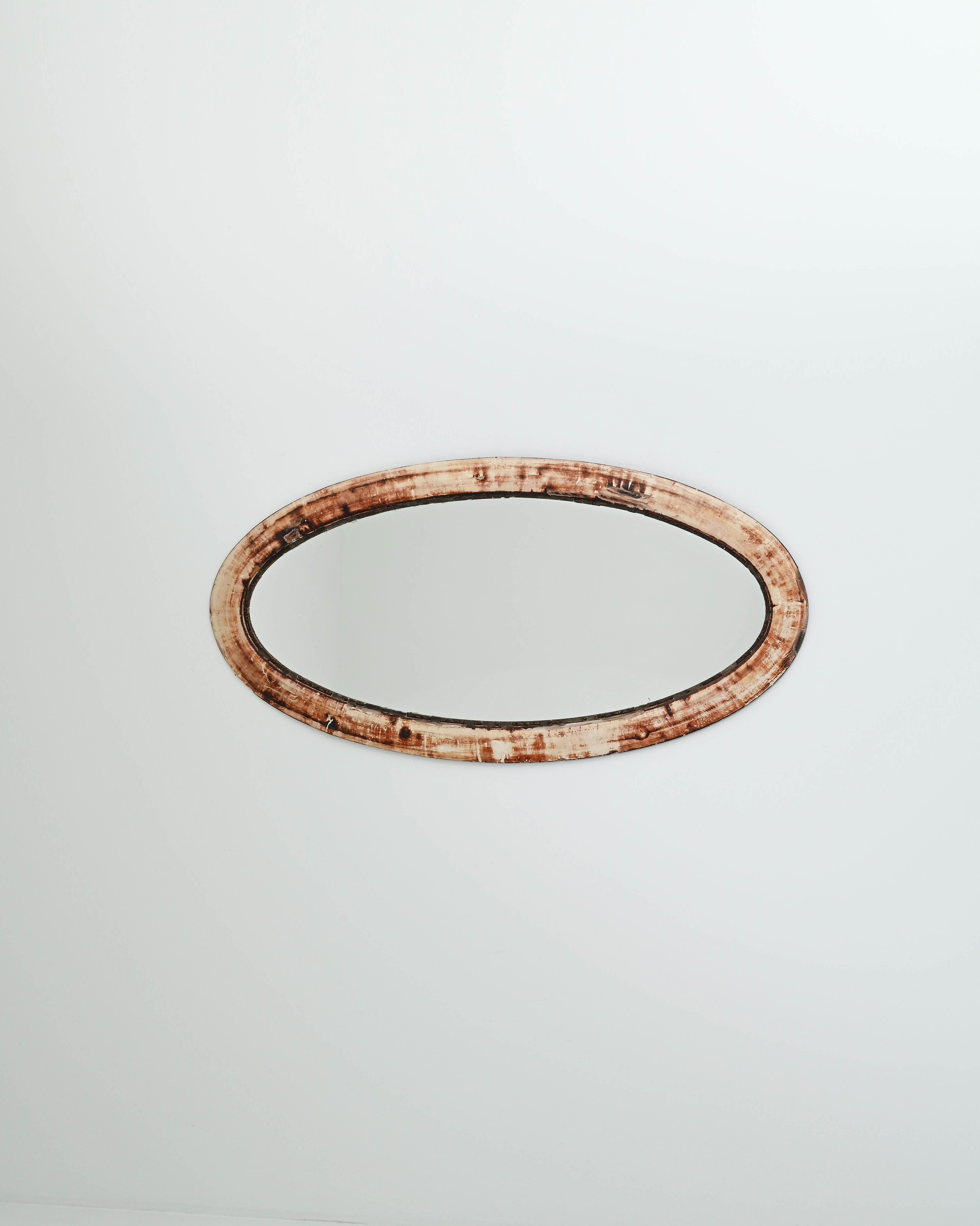 rustic wood oval mirror