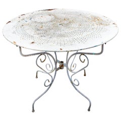 Vintage 1930s French Painted Metal Garden Table with Pierced Top