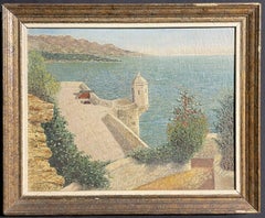 1930's MONTE CARLO MONACO OIL PAINTING MUSEE OCEANOGRAPHIC COASTAL SCENE