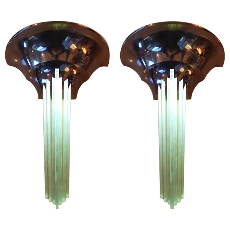 1930s French Pair of Art Deco Sconces by Jean Perzel
