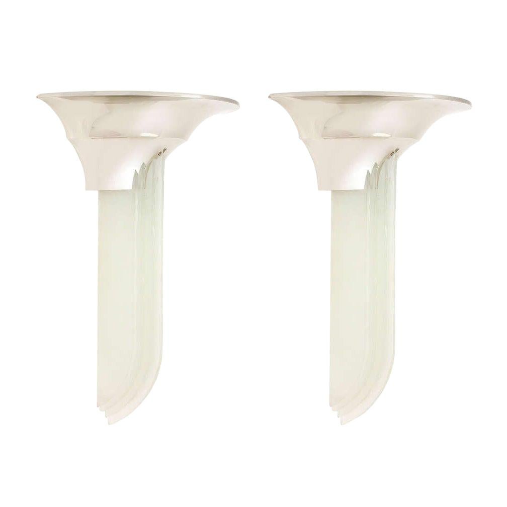 1930s French Pair of Art Deco Sconces by Jean Perzel For Sale