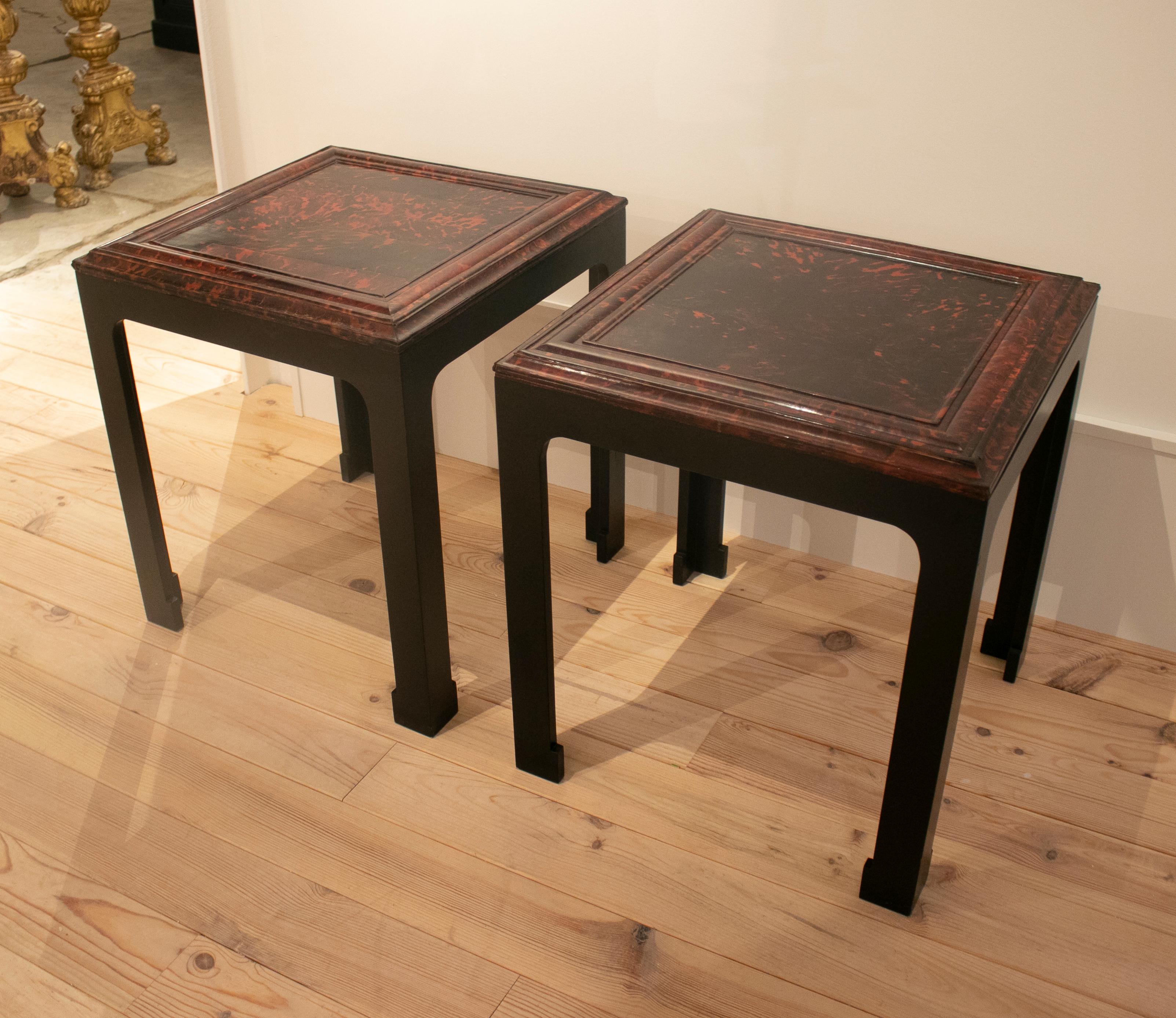 1930s French pair of Carey tortoise shell side tables. 
   