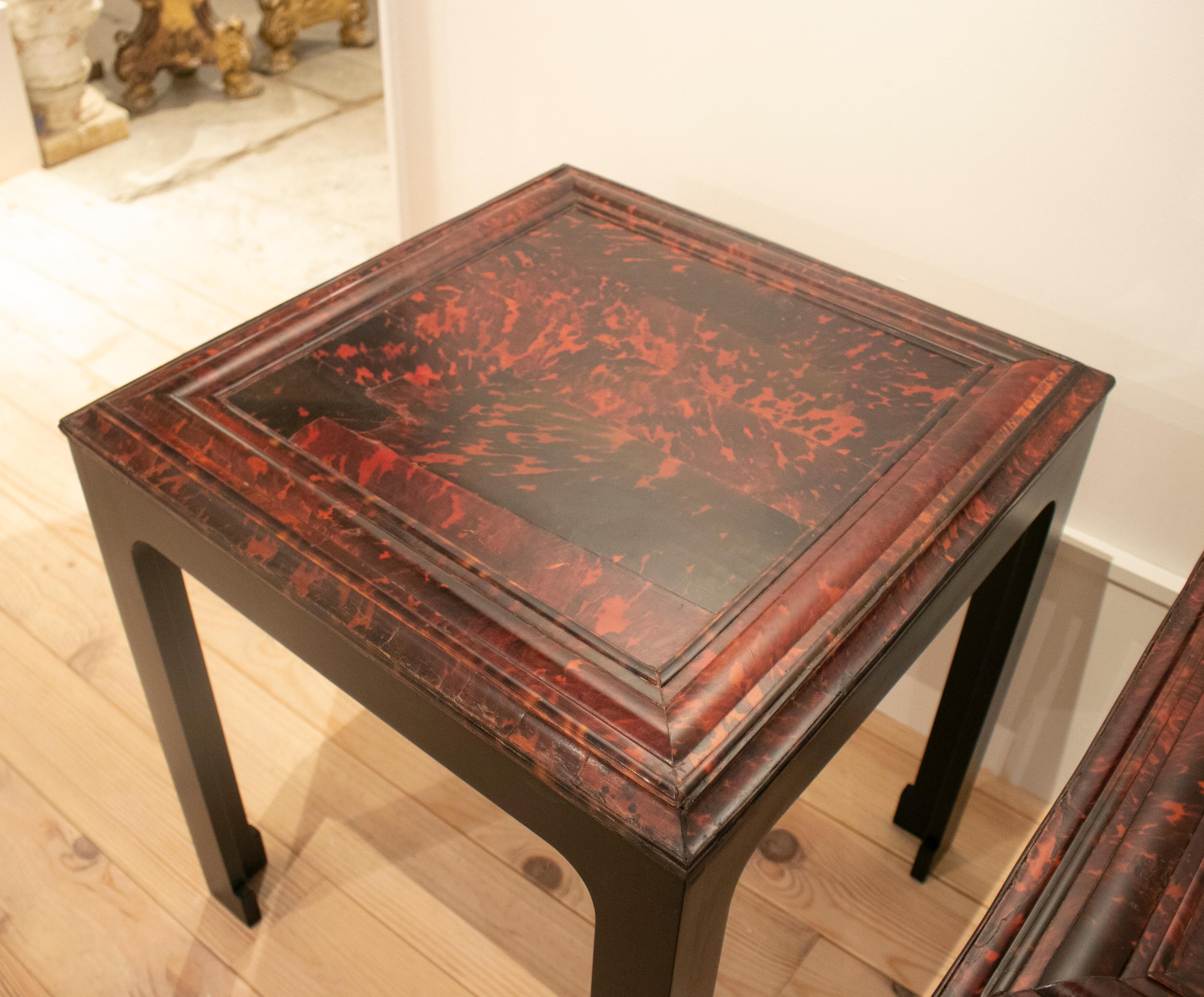 Lacquered 1930s French Pair of Carey Tortoise Shell Side Tables