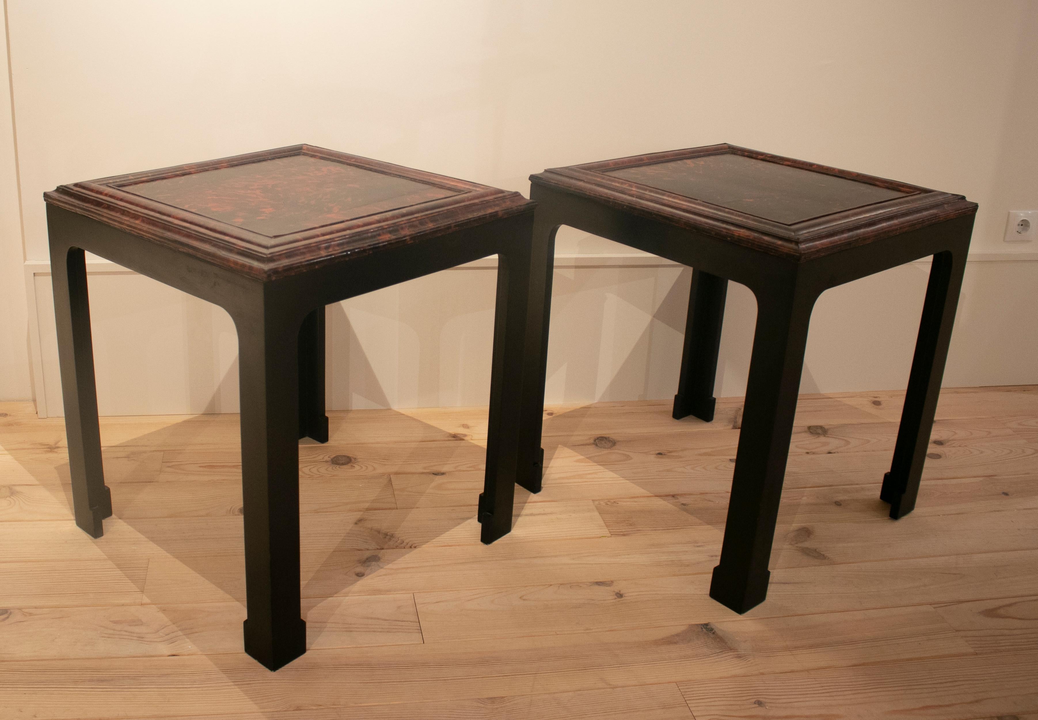 Wood 1930s French Pair of Carey Tortoise Shell Side Tables