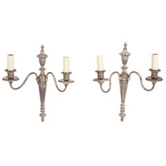 1930s French Pair of Silver Plated Electric Wall Sconces