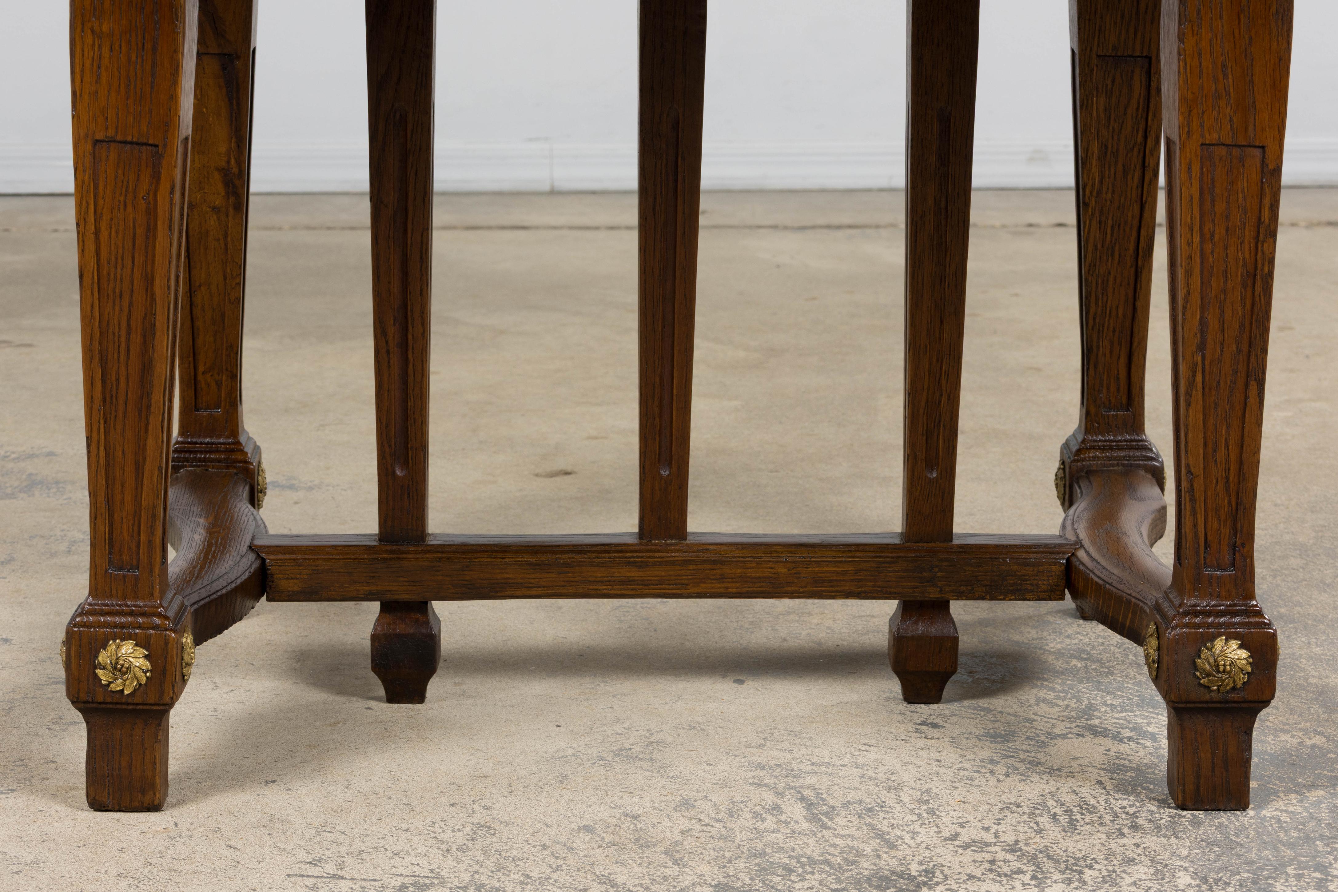 Brass 1930s French Parisian Art Deco Oak Extendable Dining Table For Sale
