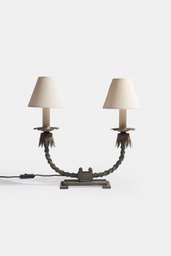 1930s French Patinated Wrought Iron Table Lamp