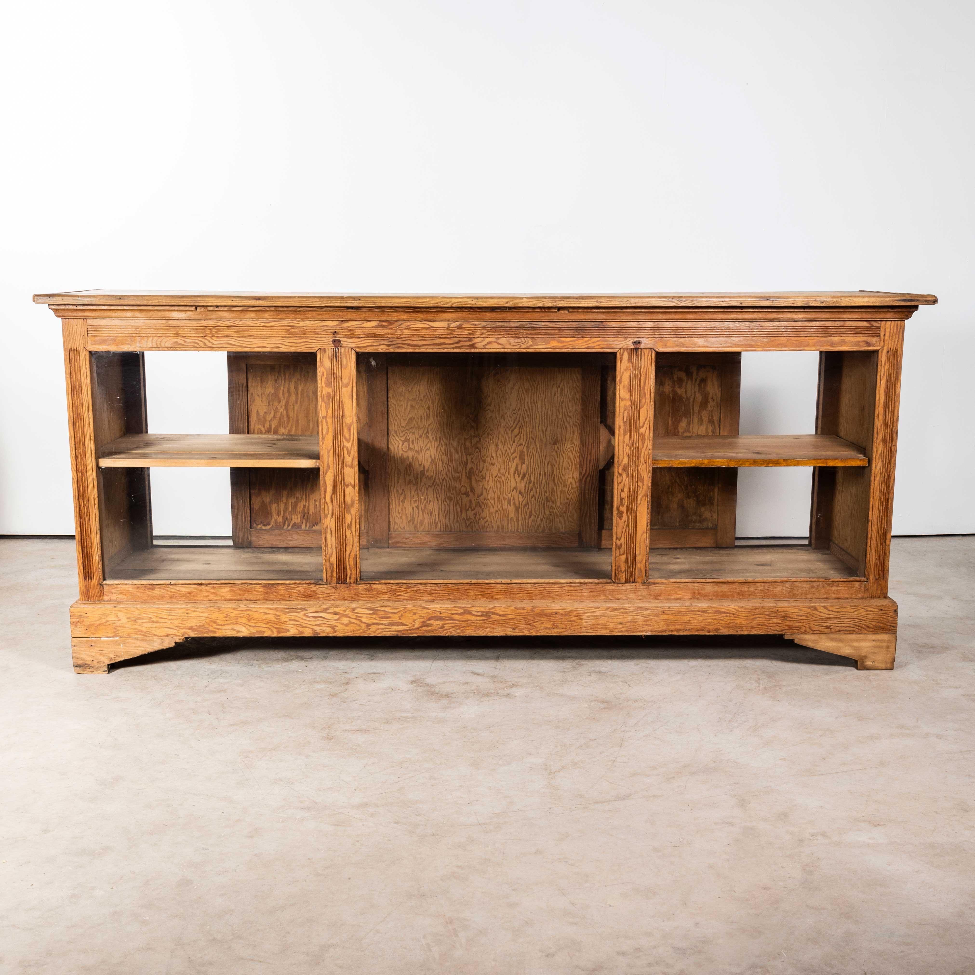 Mid-20th Century 1930's French Pine Shop Counter - Glass Fronted