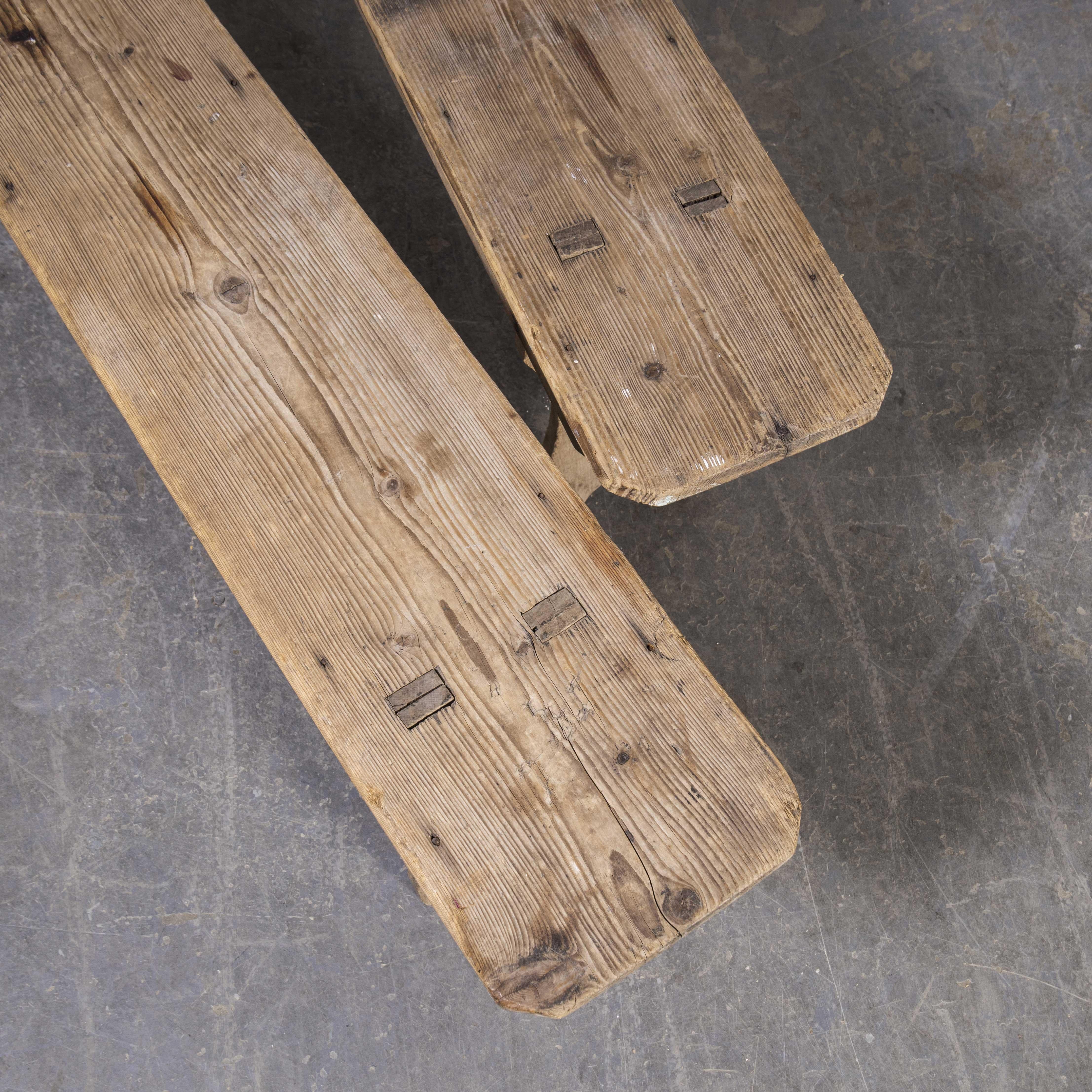 Mid-20th Century 1930's French Pitch Pine Benches, Pair