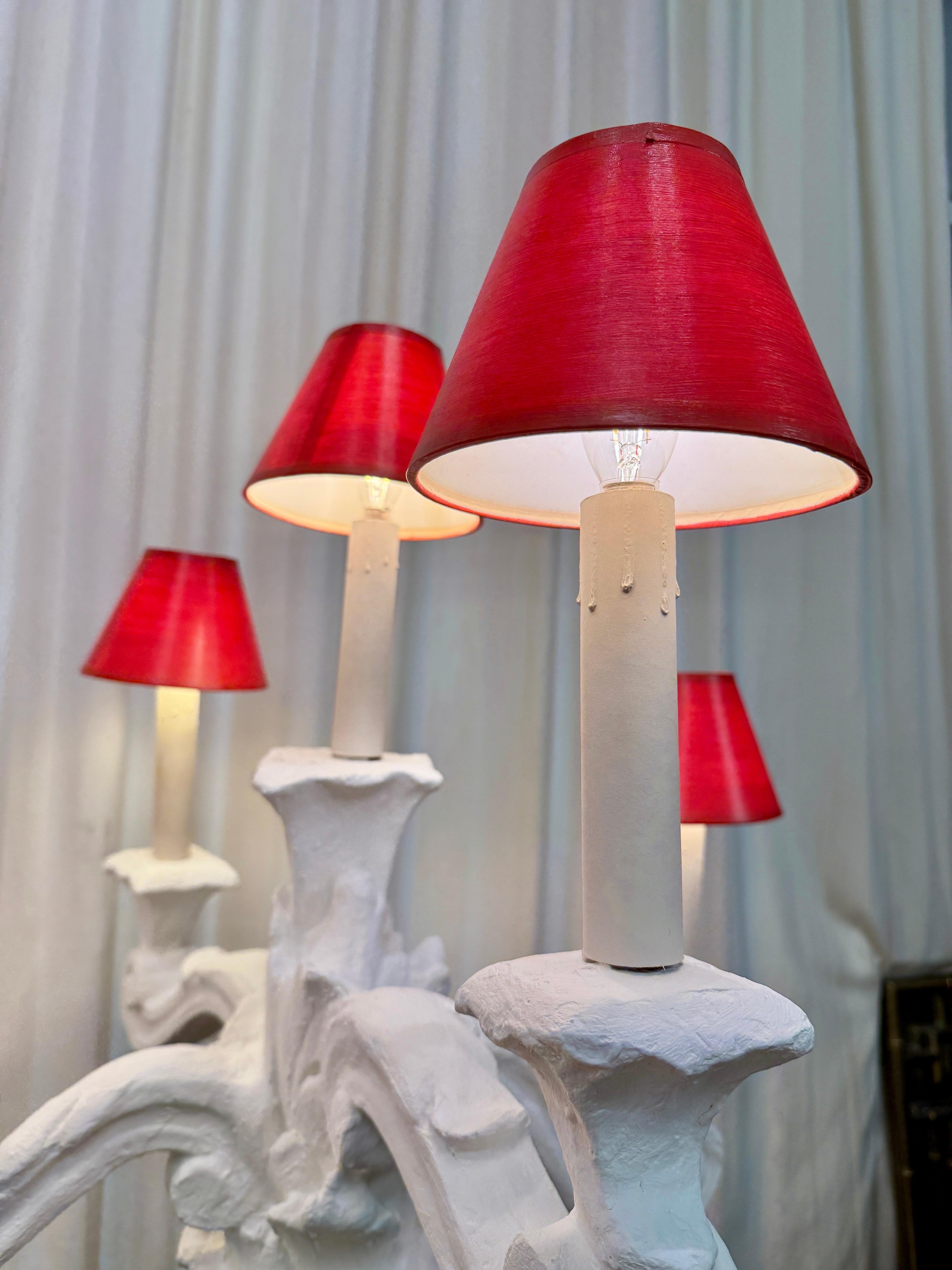Rococo Revival 1930's French Plaster 5-Light Candelabra Torchieres, PAIR