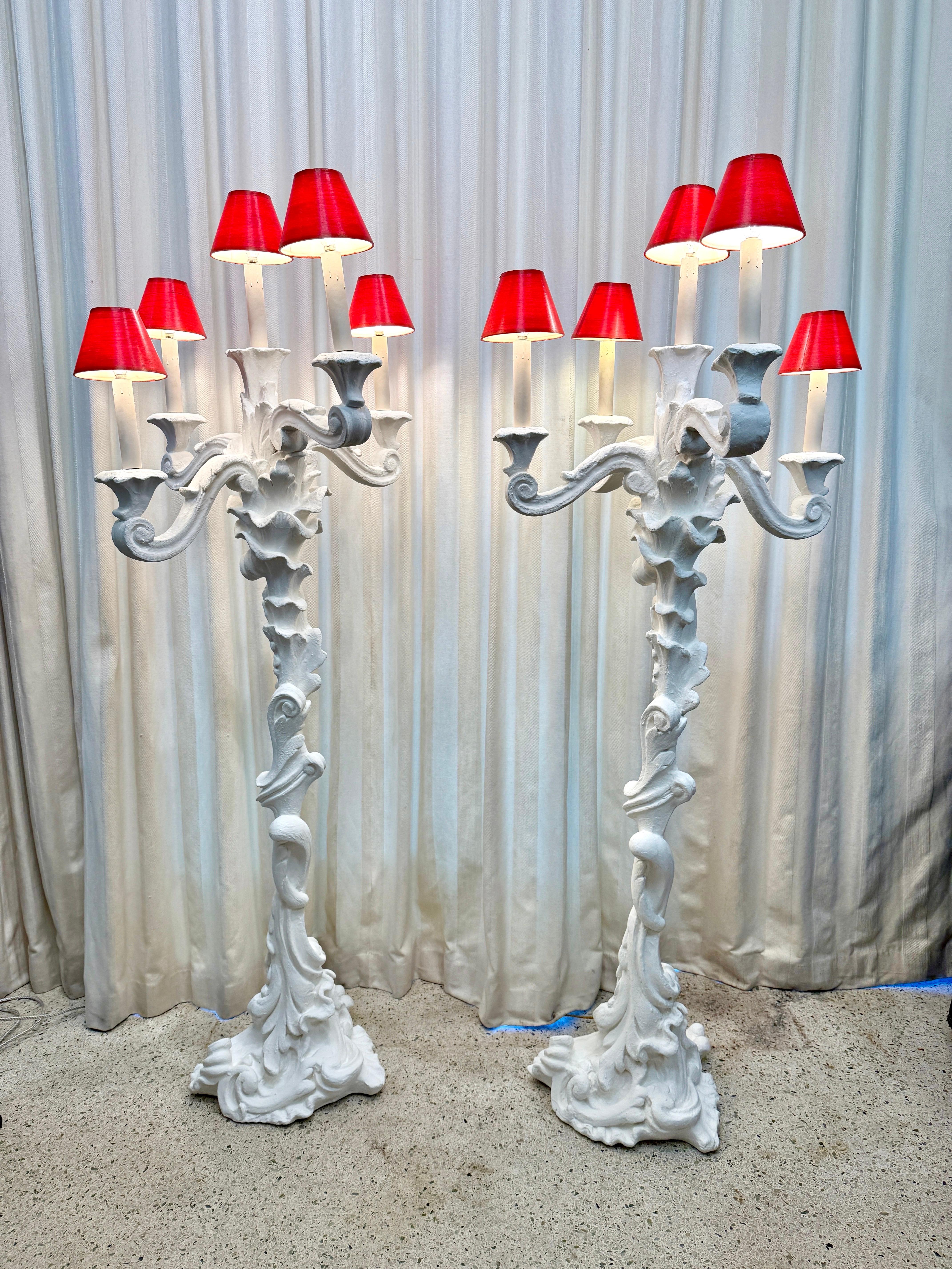 1930's French Plaster 5-Light Candelabra Torchieres, PAIR 3