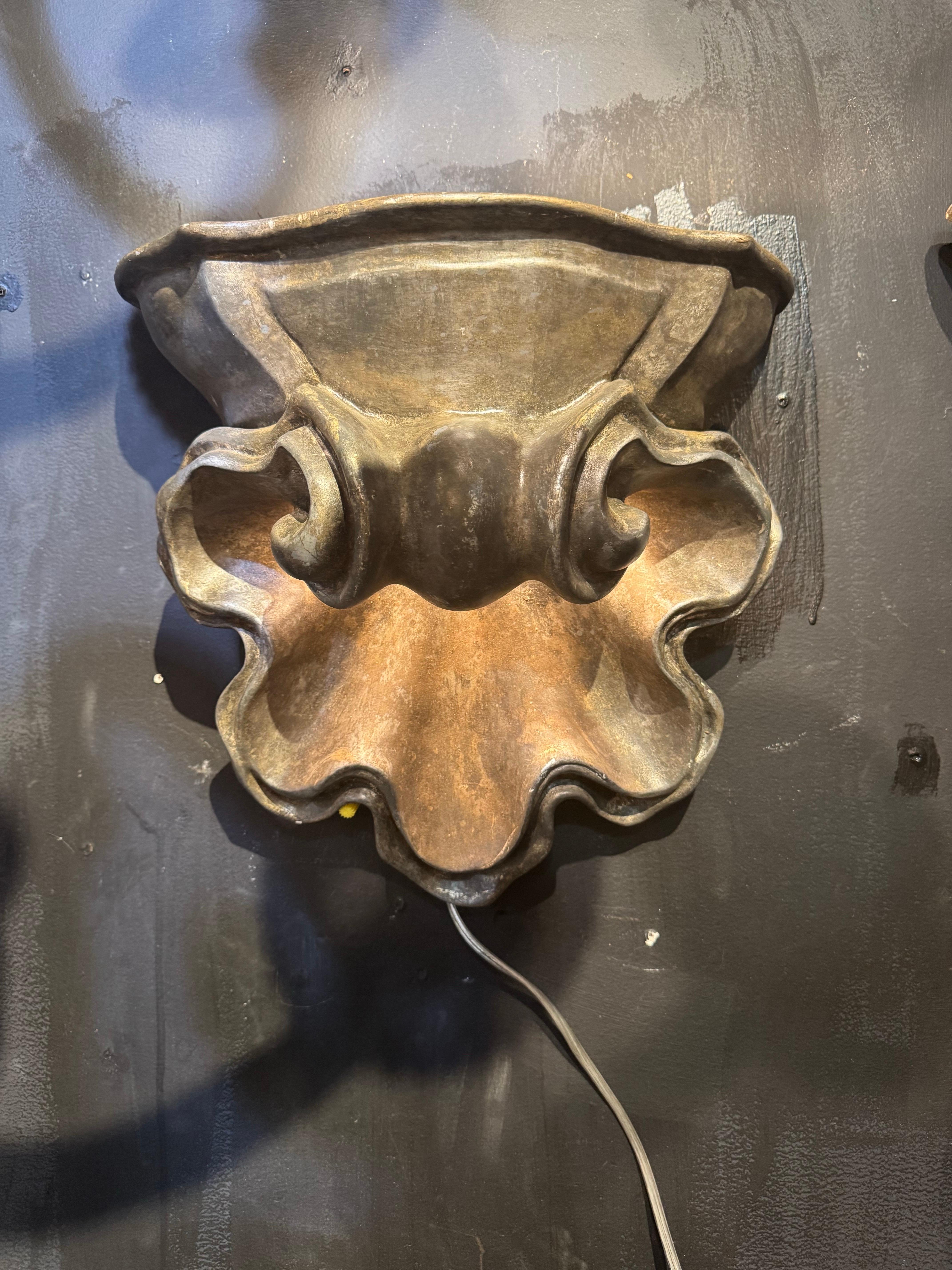 Baroque 1930’s French Plaster Shell Sconces with 2 interior light For Sale