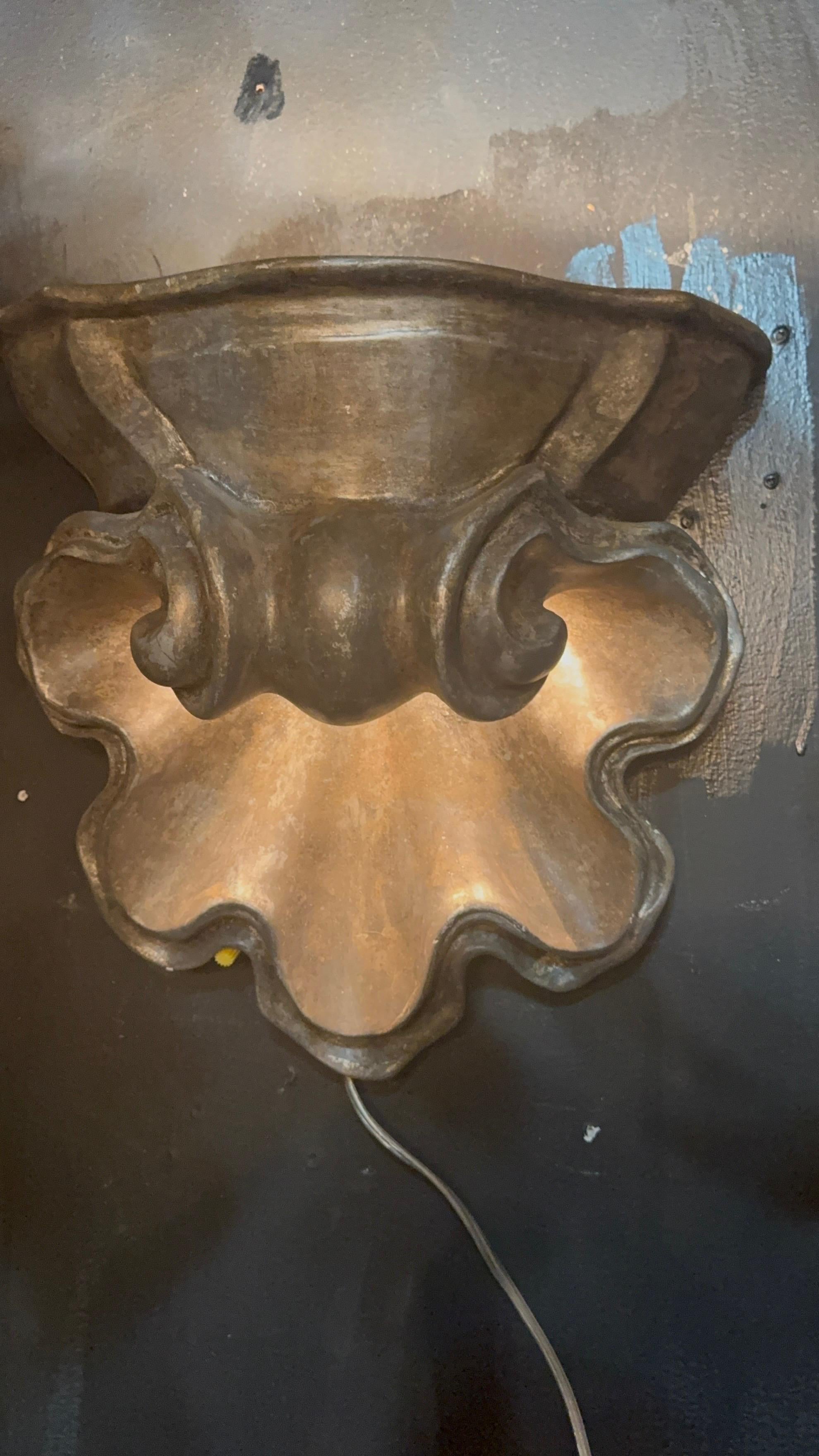 1930’s French Plaster Shell Sconces with 2 interior light For Sale 1