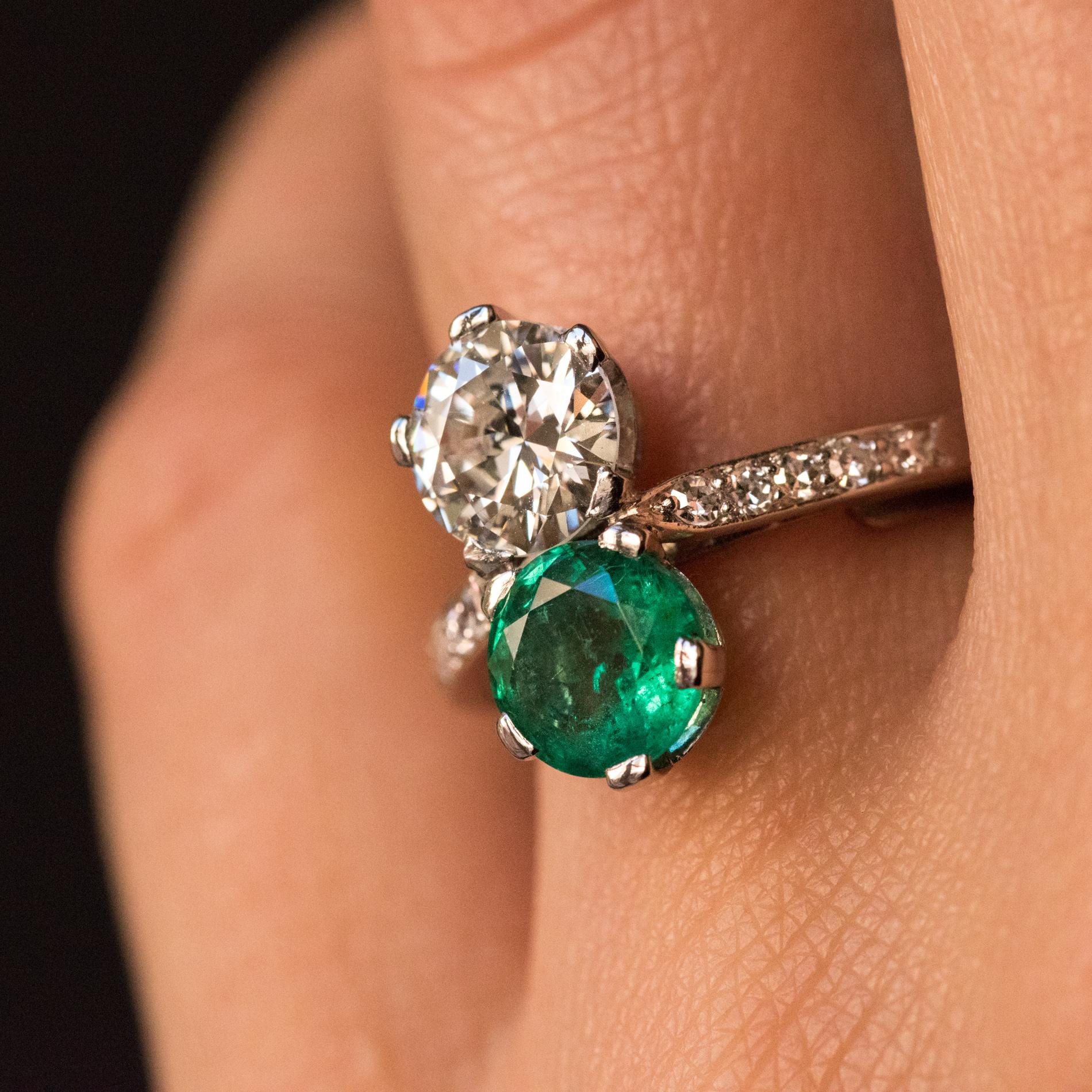 1930s French Platinum Art Deco Emerald Diamond 