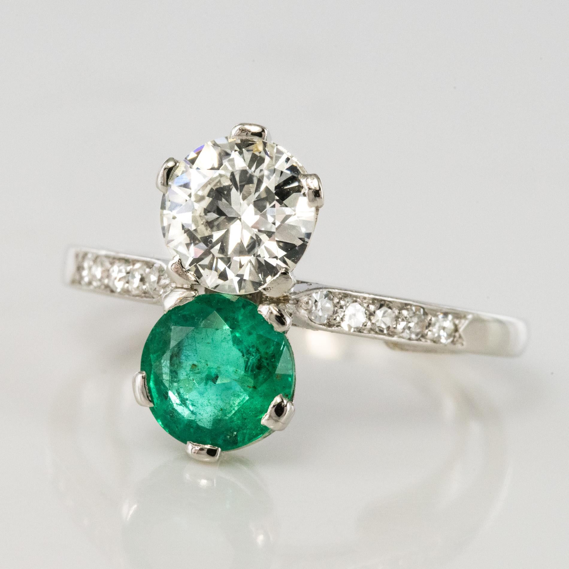 Brilliant Cut 1930s French Platinum Art Deco Emerald Diamond 