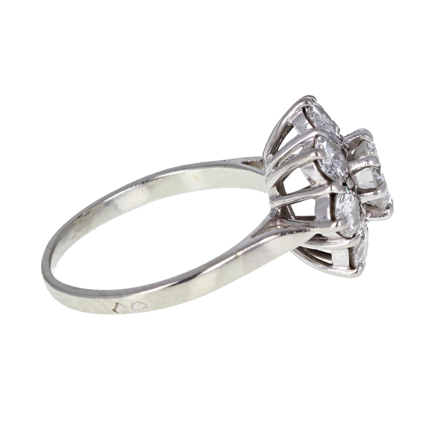Modern 1930s French Platinum Diamond Daisy Cluster Ring For Sale
