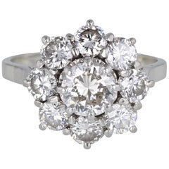 1930s French Platinum Diamond Daisy Cluster Ring