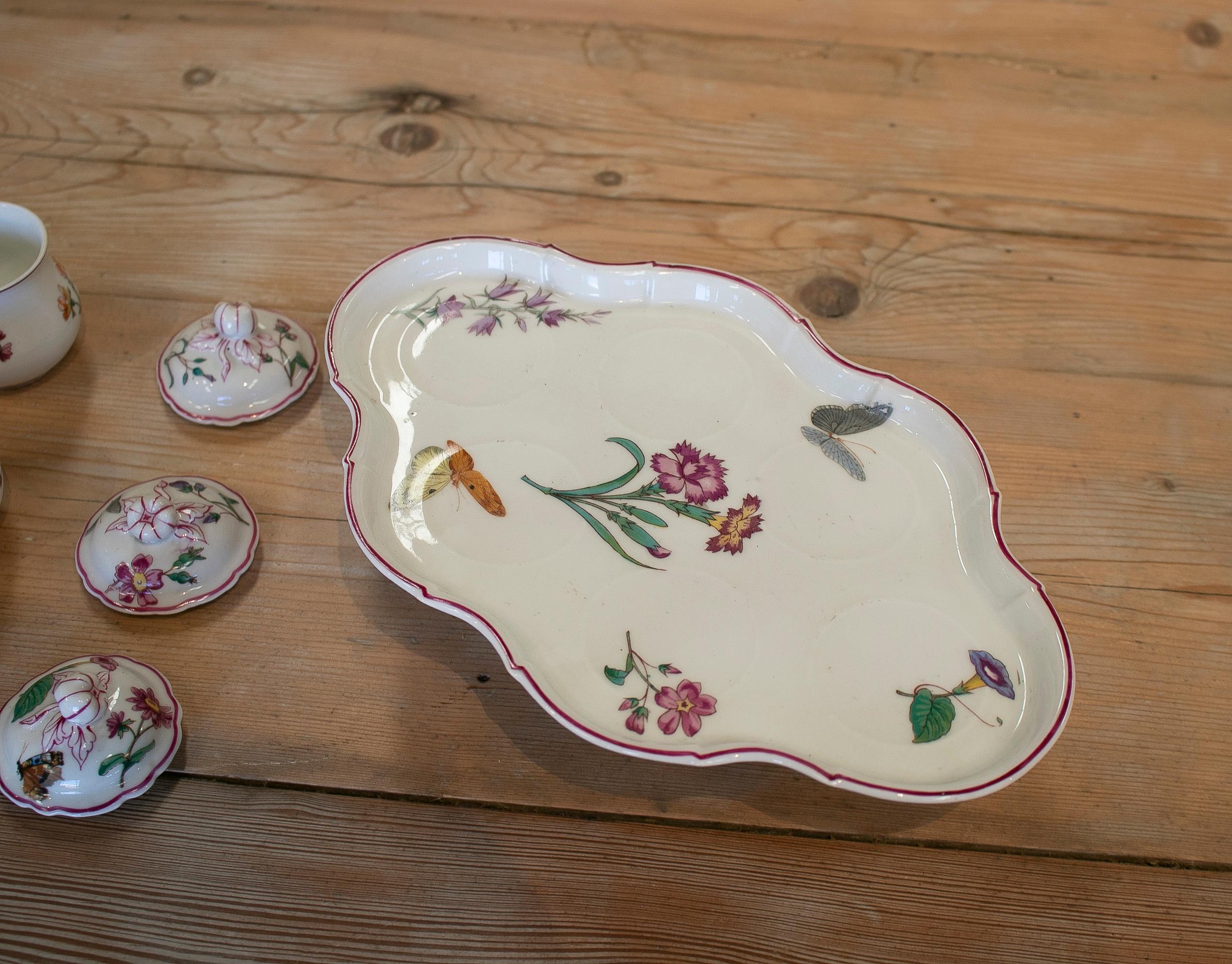 1930s French Porcelain Tasse Trembleuse Chocolate Set w/ 6 Drinking Cups & Tray 7