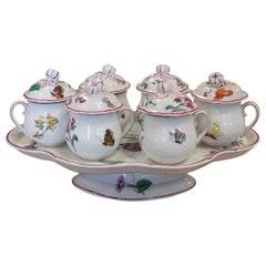 Antique 1930s French Porcelain Tasse Trembleuse Chocolate Set w/ 6 Drinking Cups & Tray