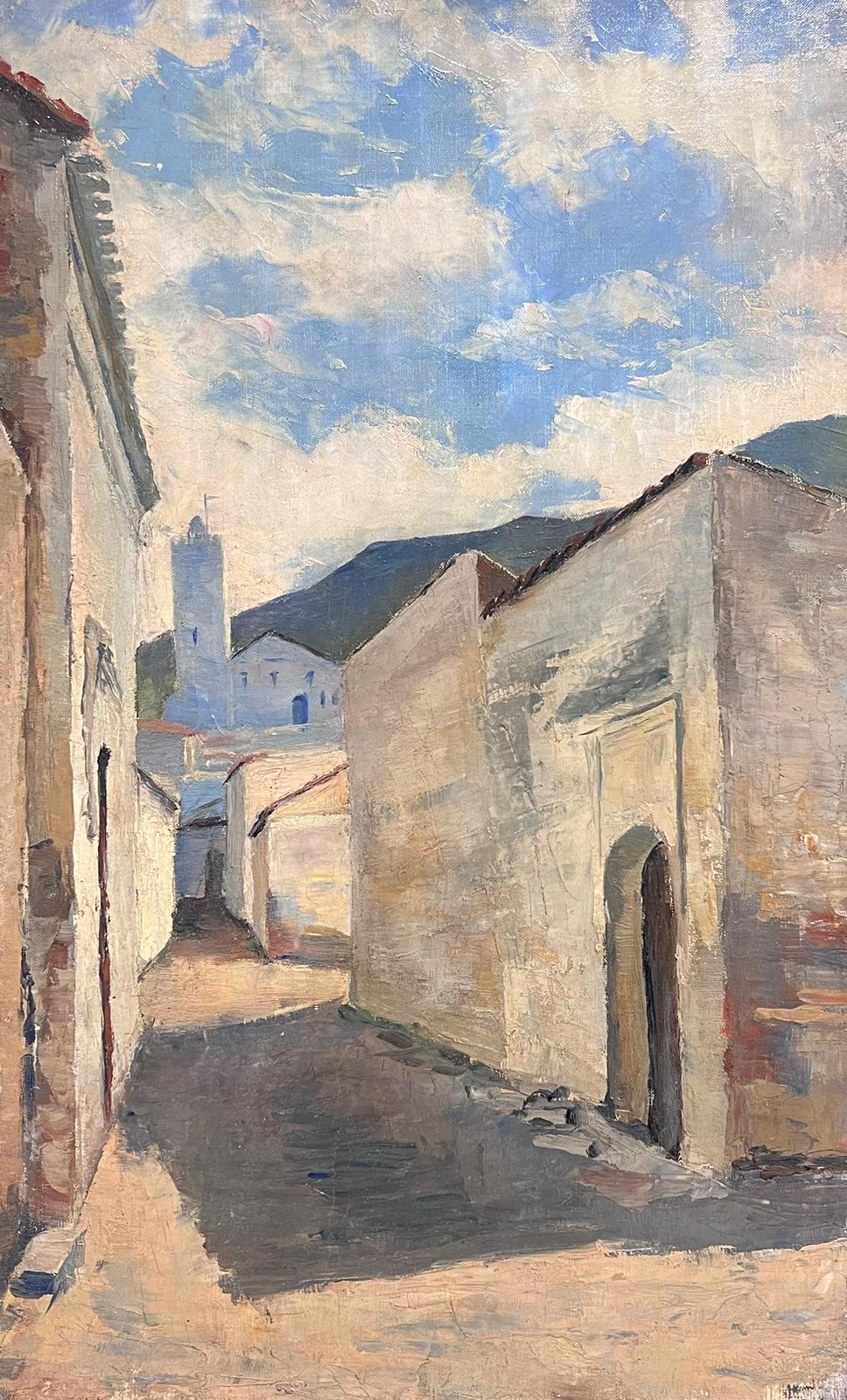 1930's Pintura al óleo impresionista francesa Sur de Francia Escena callejera Ciudad vieja - Painting de 1930's French Post Impressionist