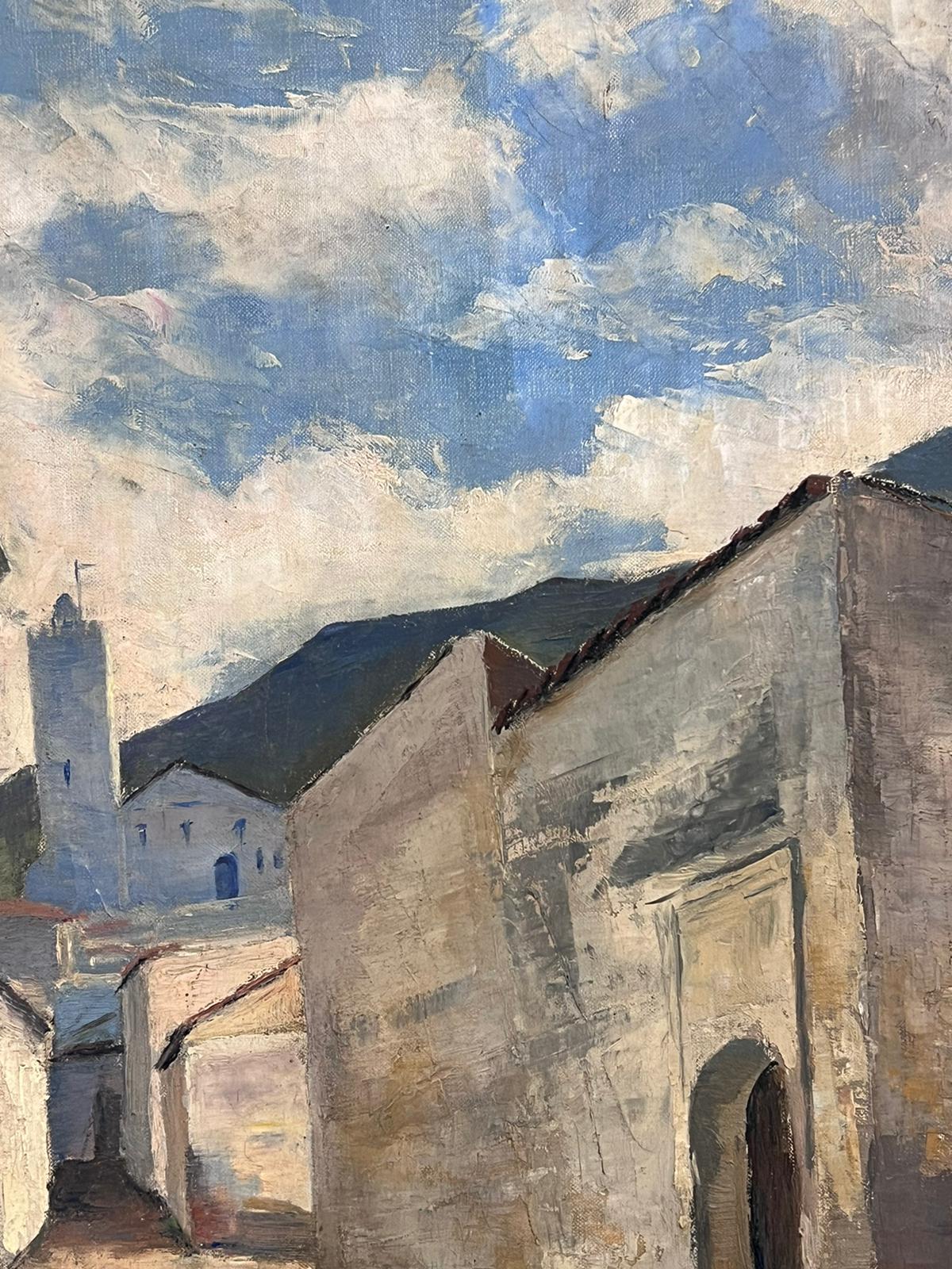 1930's Pintura al óleo impresionista francesa Sur de Francia Escena callejera Ciudad vieja - Painting Posimpresionista de 1930's French Post Impressionist