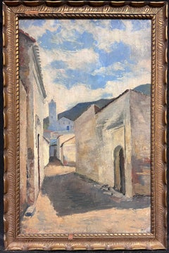 1930's French Impressionist Oil Painting South of France Street Scene Old Town