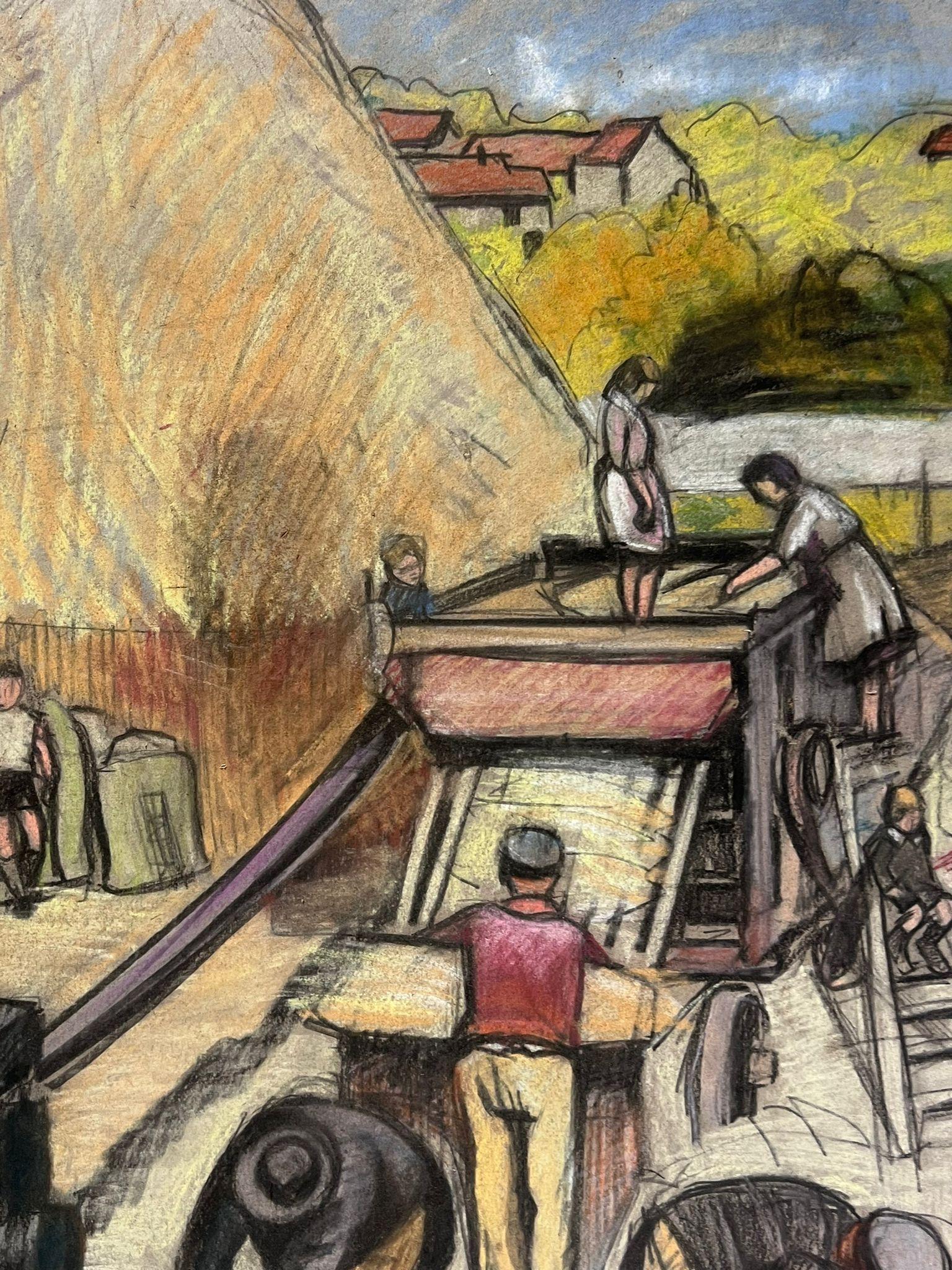Peinture post-impressionniste française des ouvriers de la moisson brûlant la machine en vente 1