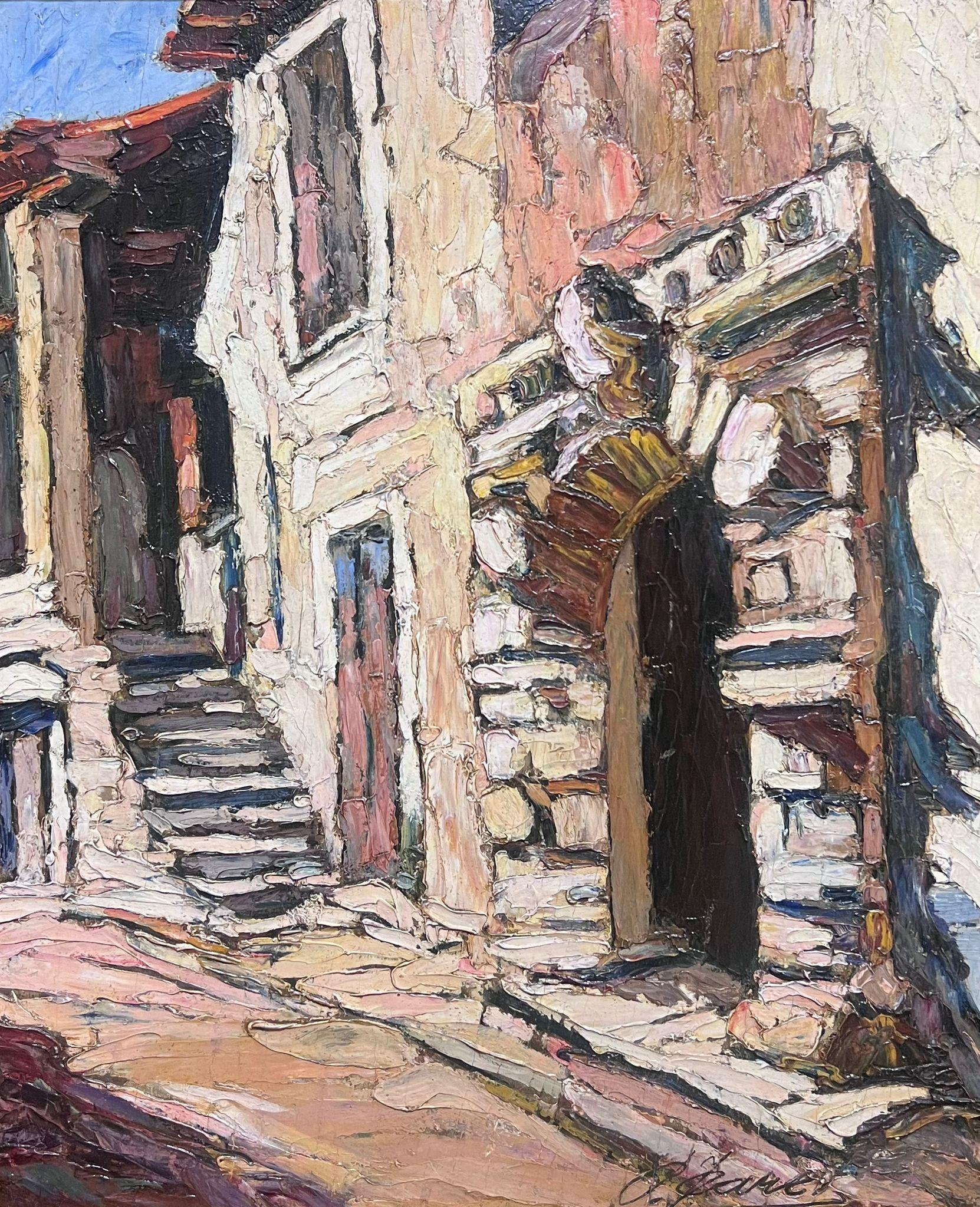 Old Provencal Street Scene, gewölbte Stein-Türste, signiert, französisches Ölgemälde  – Painting von 1930's French Post Impressionist