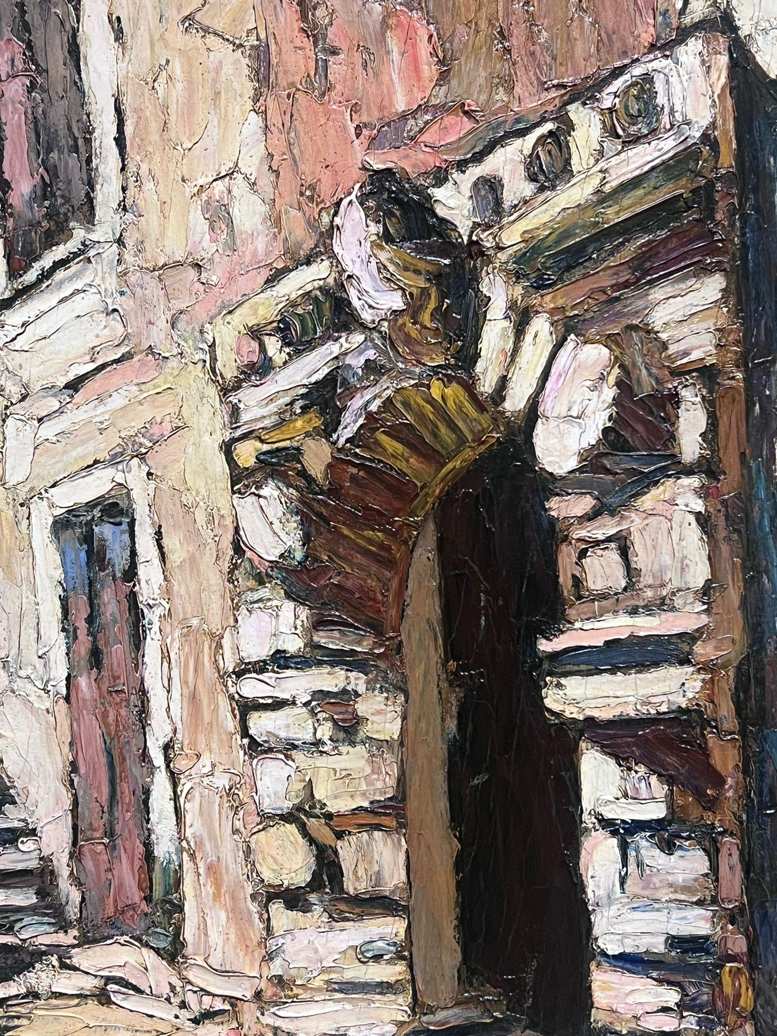 Old Provencal Street Scene, gewölbte Stein-Türste, signiert, französisches Ölgemälde  (Post-Impressionismus), Painting, von 1930's French Post Impressionist