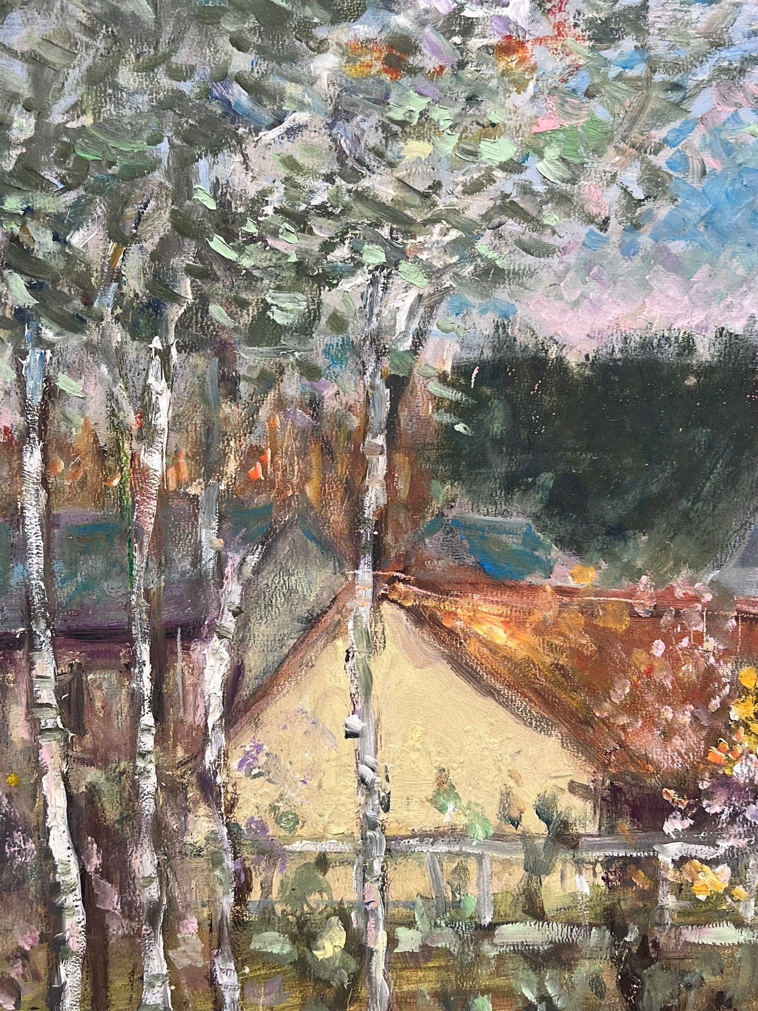 Paysage français avec bouleaux argentés dans la lumière du jour
Post-impressionniste français, vers 1930
Huile sur carton, non encadrée
Tableau : 19.5 x 24 pouces
Provenance : Collection privée
Condit : Cette peinture est en très bon état, avec des