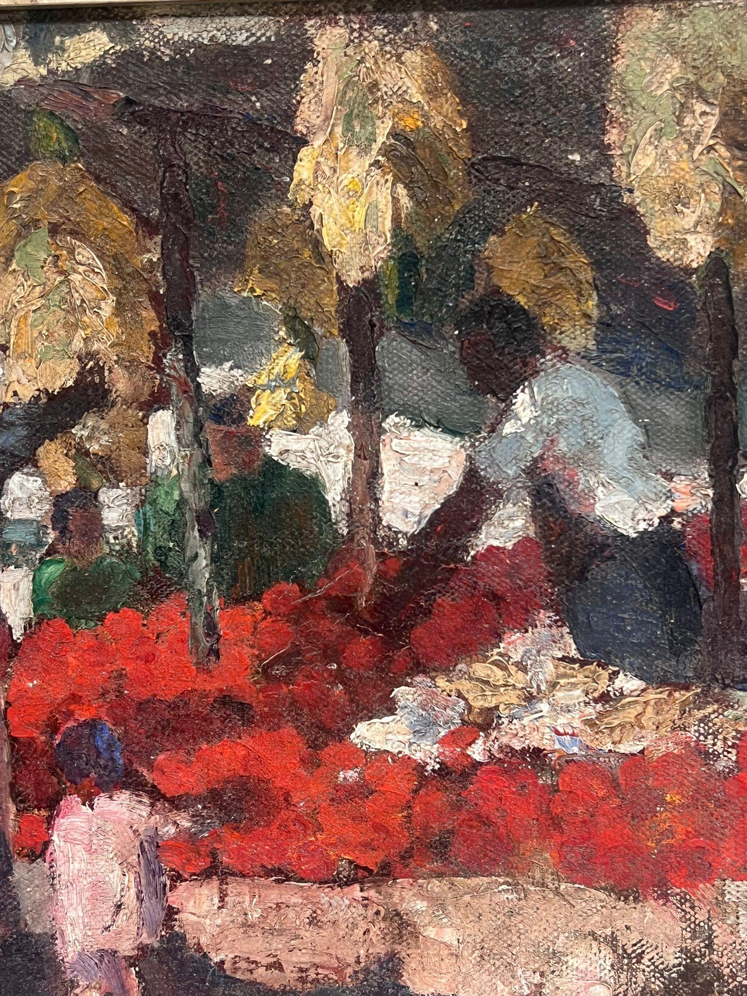 Magnífico óleo postimpresionista francés de 1930 El mercado de las flores, París 5