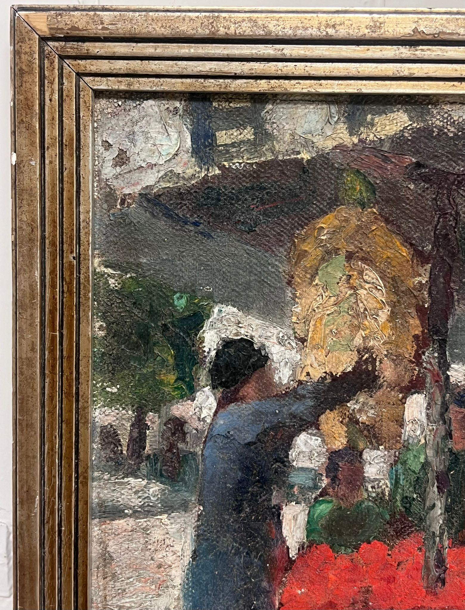 Magnífico óleo postimpresionista francés de 1930 El mercado de las flores, París - Painting Posimpresionista de 1930's French Post-Impressionist