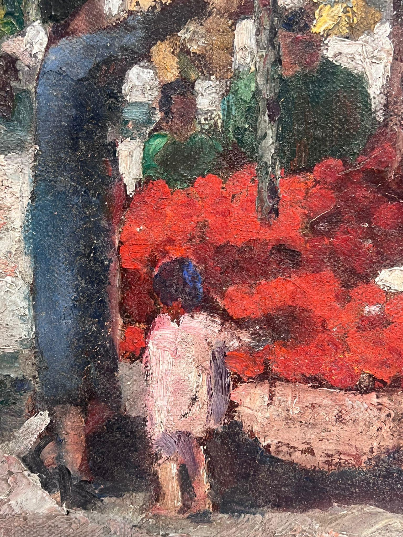 Magnífico óleo postimpresionista francés de 1930 El mercado de las flores, París 3