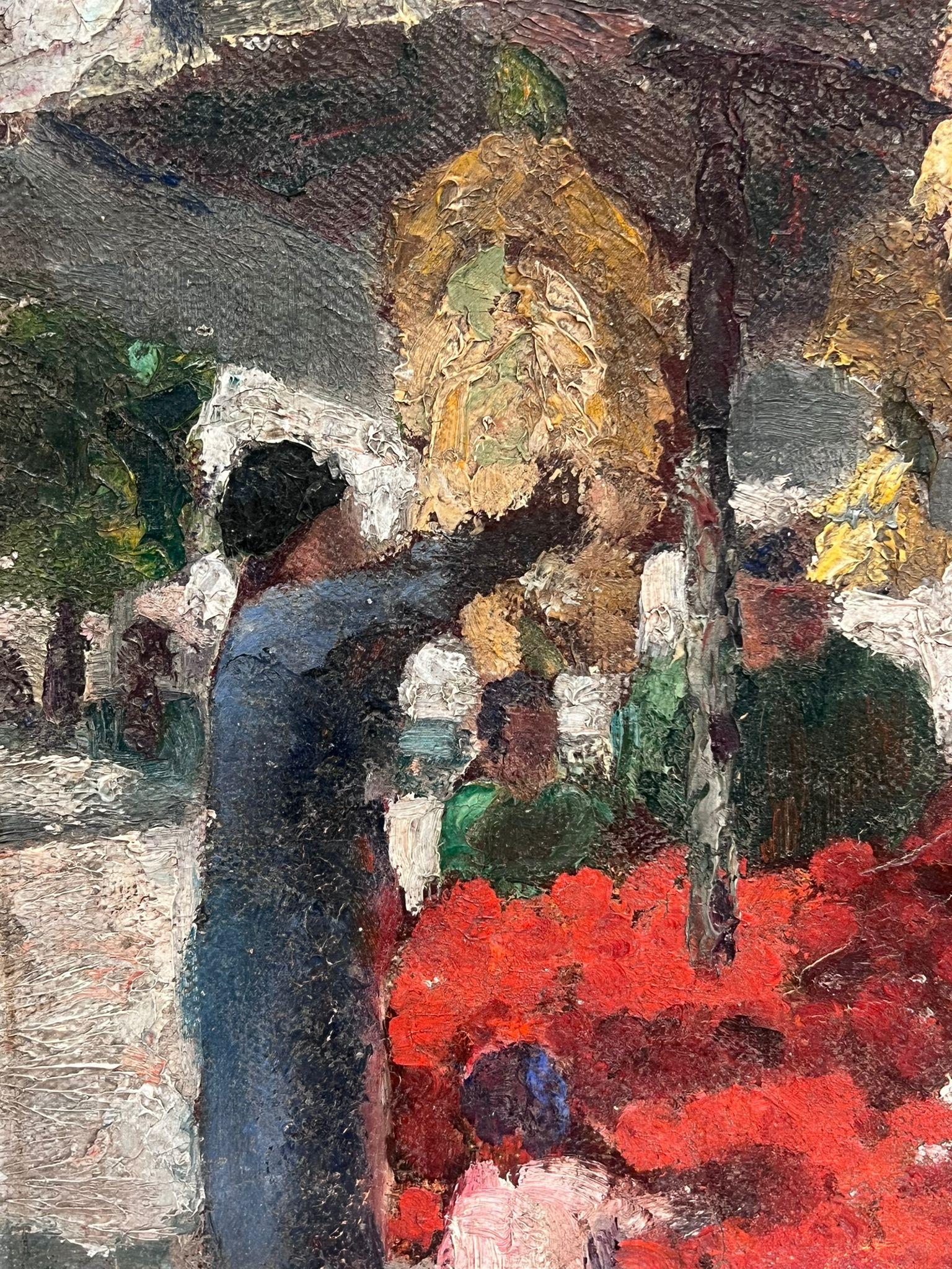 Magnífico óleo postimpresionista francés de 1930 El mercado de las flores, París 4