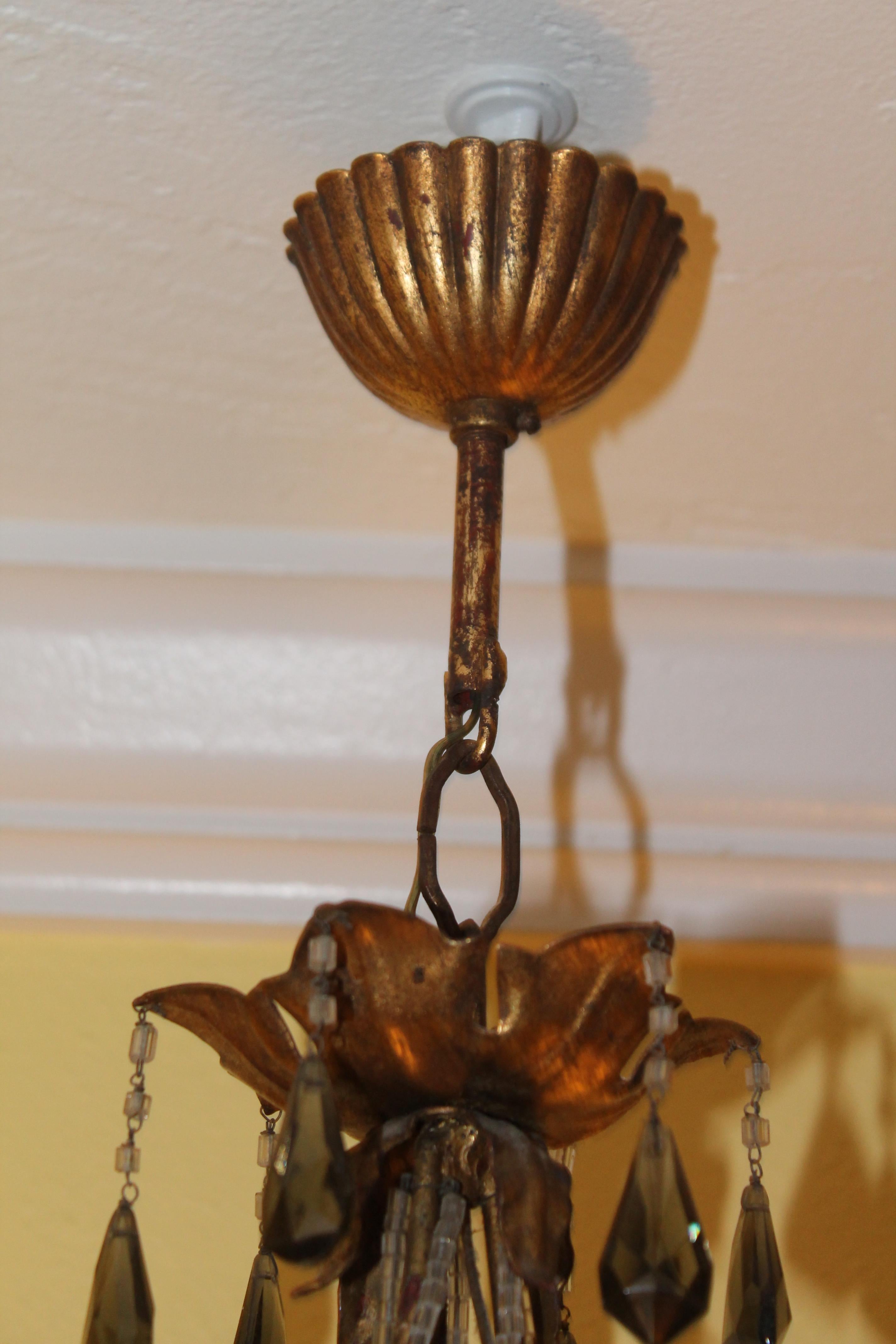 Lámpara de Porcelana y Flor de Cristal Dorado de la Regencia Francesa de 1930 - Bagues en venta 4