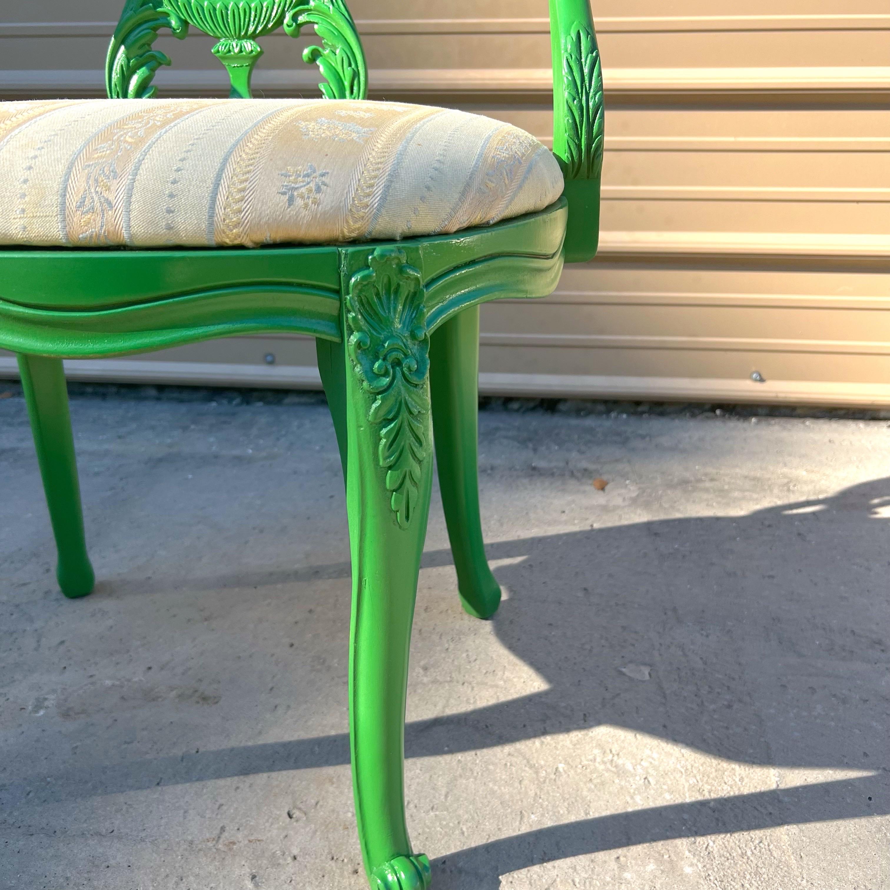 Mid-20th Century 1930’s French Rococo Louis XV Style Lacquered Green Vanity Stool For Sale