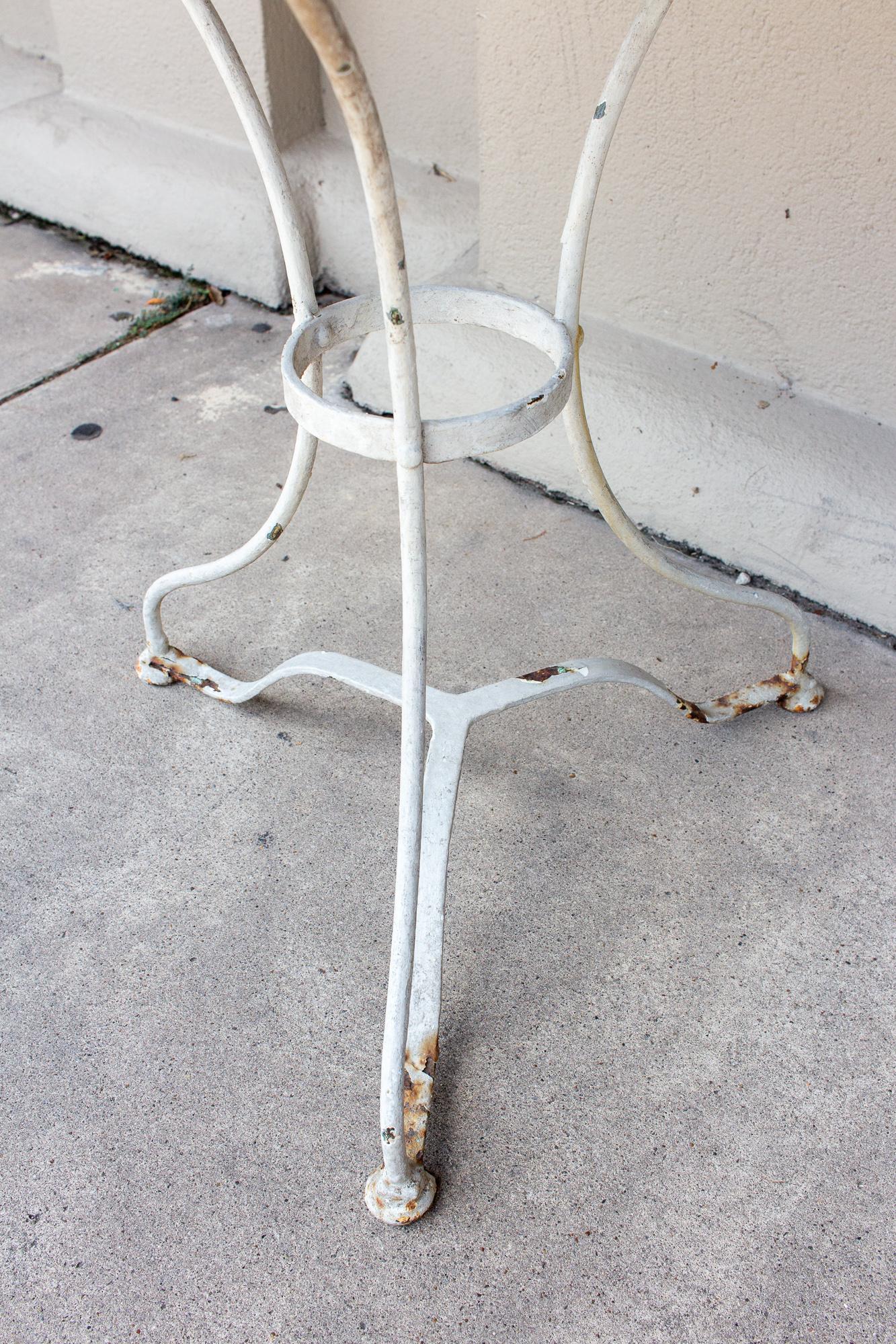 Iron 1930s French Rustic Metal Garden Table with White Base
