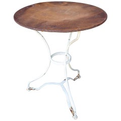 1930s French Rustic Metal Garden Table with White Base