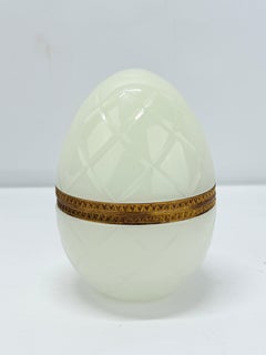 1930's French Sculpted White Opaline & Ormolu Mounted Egg Shaped Trinket Box