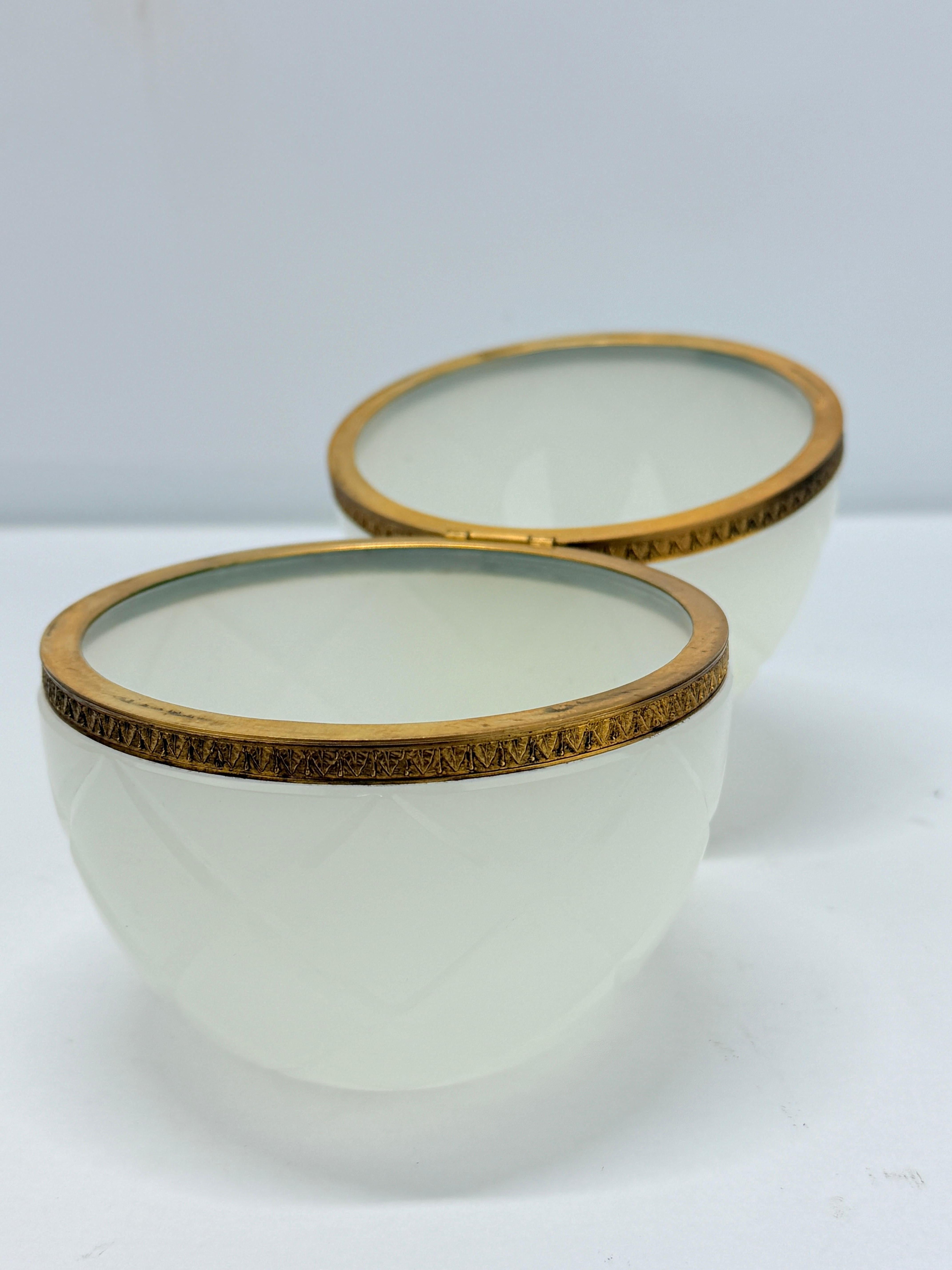 Opaline Glass 1930's French Sculpted White Opaline & Ormolu Mounted Egg Shaped Trinket Box