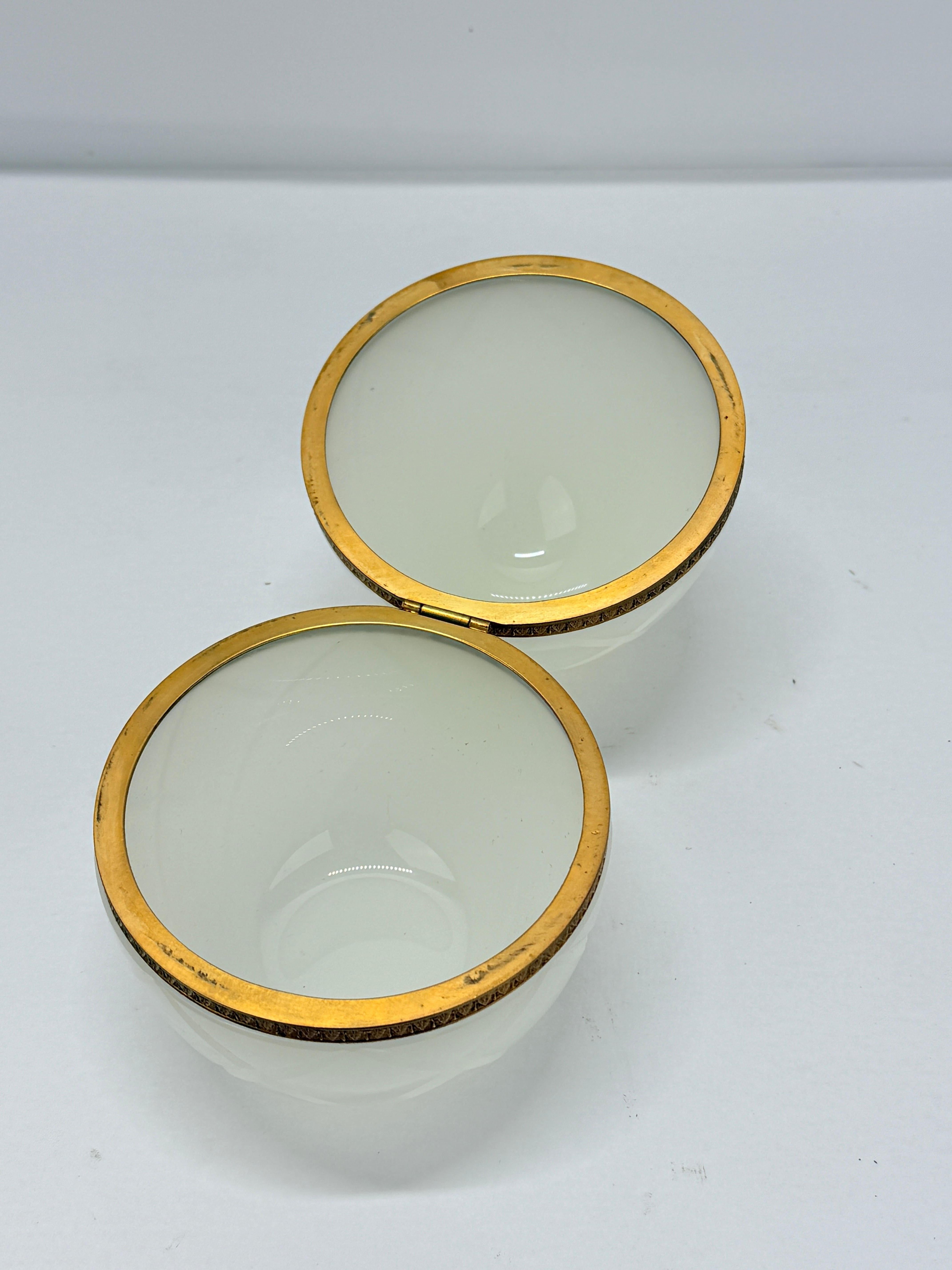 1930's French Sculpted White Opaline & Ormolu Mounted Egg Shaped Trinket Box 1