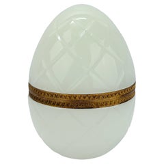 1930's French Sculpted White Opaline & Ormolu Mounted Egg Shaped Trinket Box
