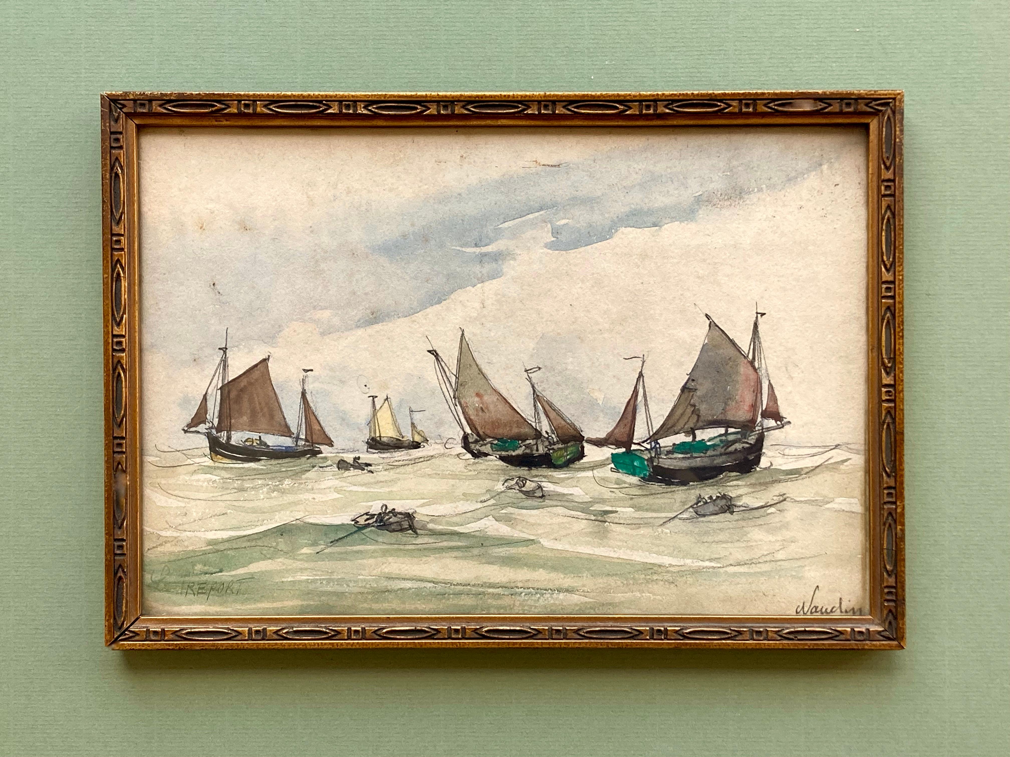 Un petit paysage marin au crayon et à l'aquarelle du peintre post-impressionniste français Frank William Boggs (1900-1951). Il a surtout peint sous les pseudonymes de I Franks et, plus tard dans sa vie, il a également utilisé celui de Naudin. Il a