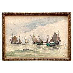Paysage marin français des années 1930 à l'aquarelle par Frank William Boggs "William Williams, Naudin".