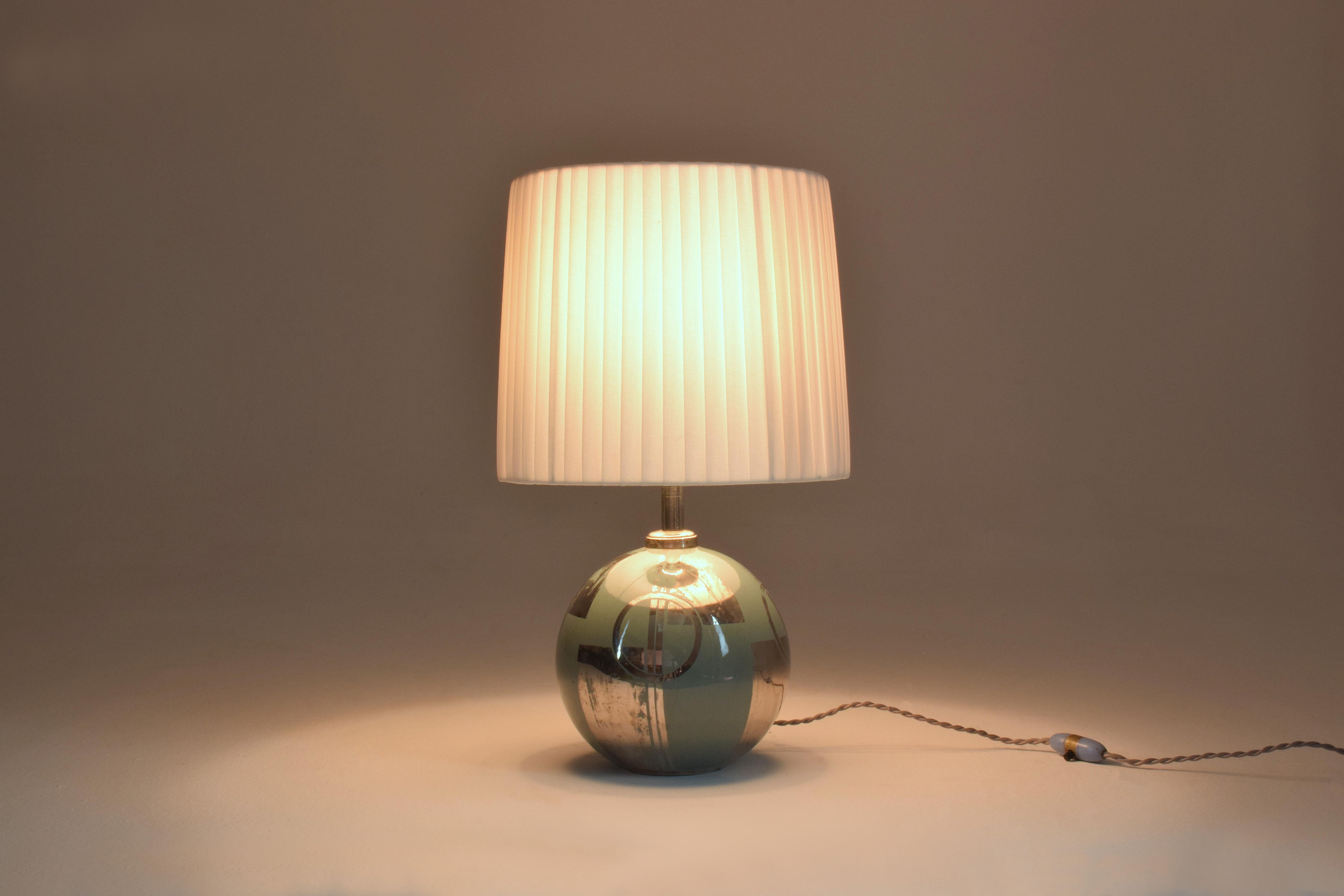 20th Century 1930's French Silver Ceramic Hand-Painted Table Lamp