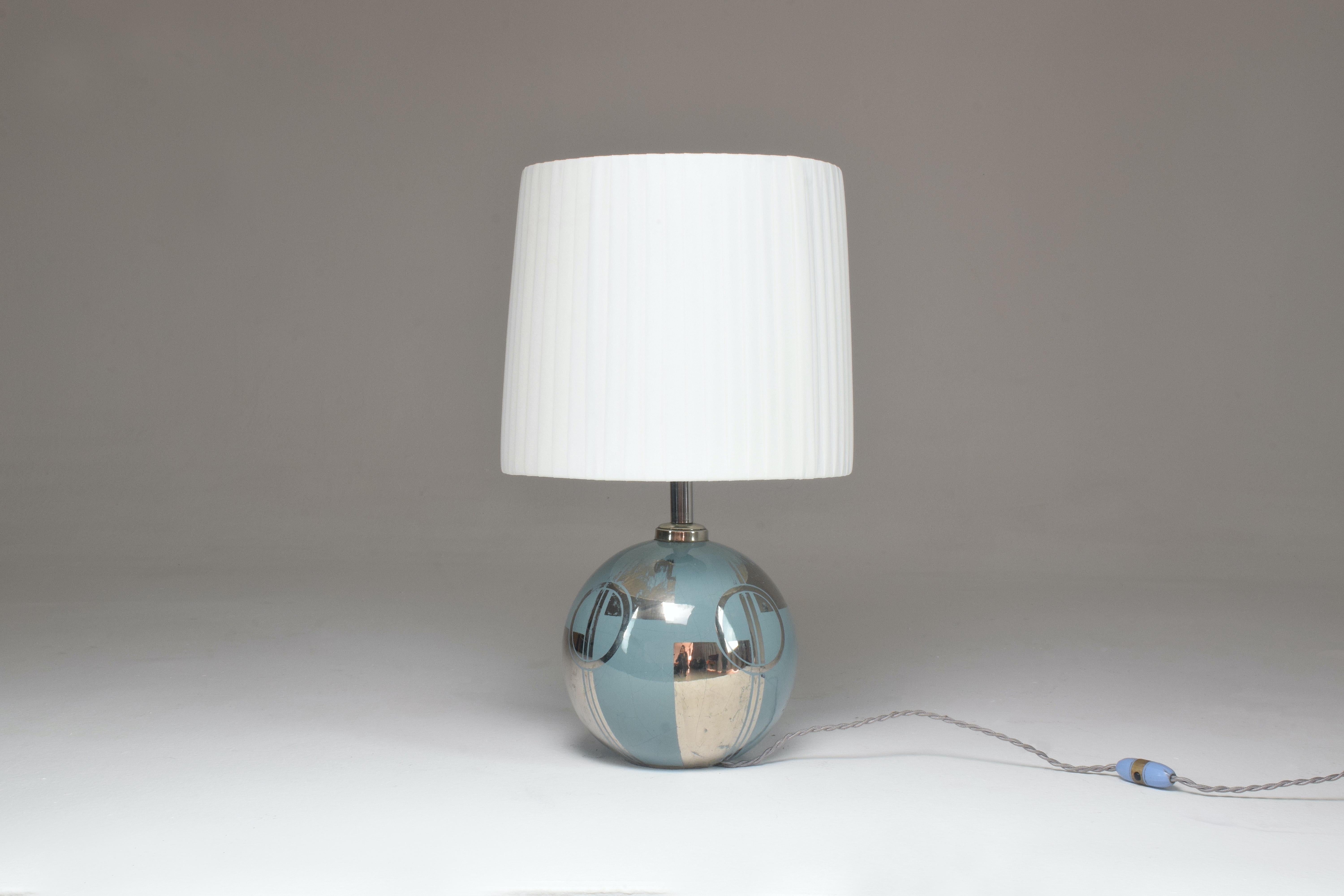 1930's French Silver Ceramic Hand-Painted Table Lamp 2