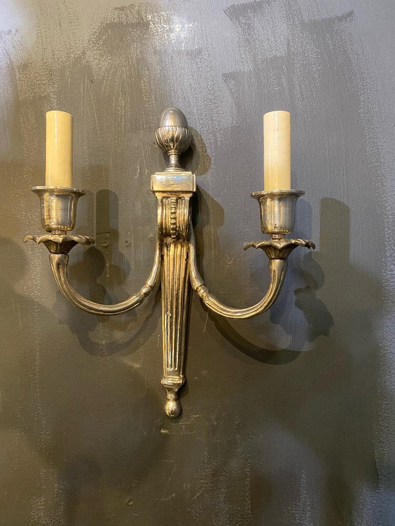 Silvered 1930's French Silver Plate Bronze Sconces For Sale