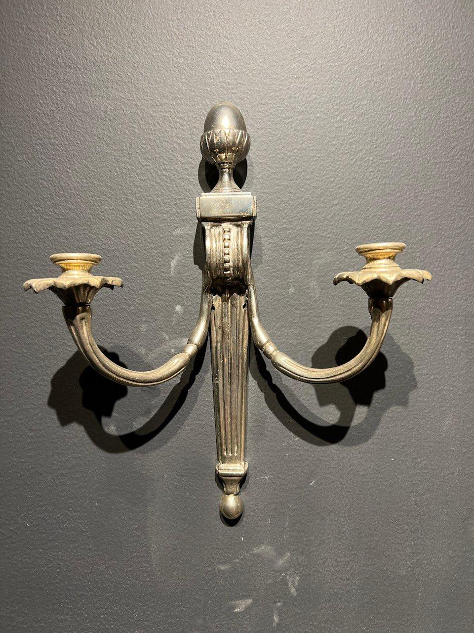 1930's French Silver Plate Bronze Sconces In Good Condition For Sale In New York, NY